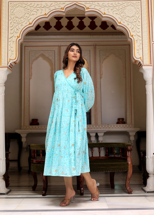 Josephine Turquoise Wrap Around Midi Dress