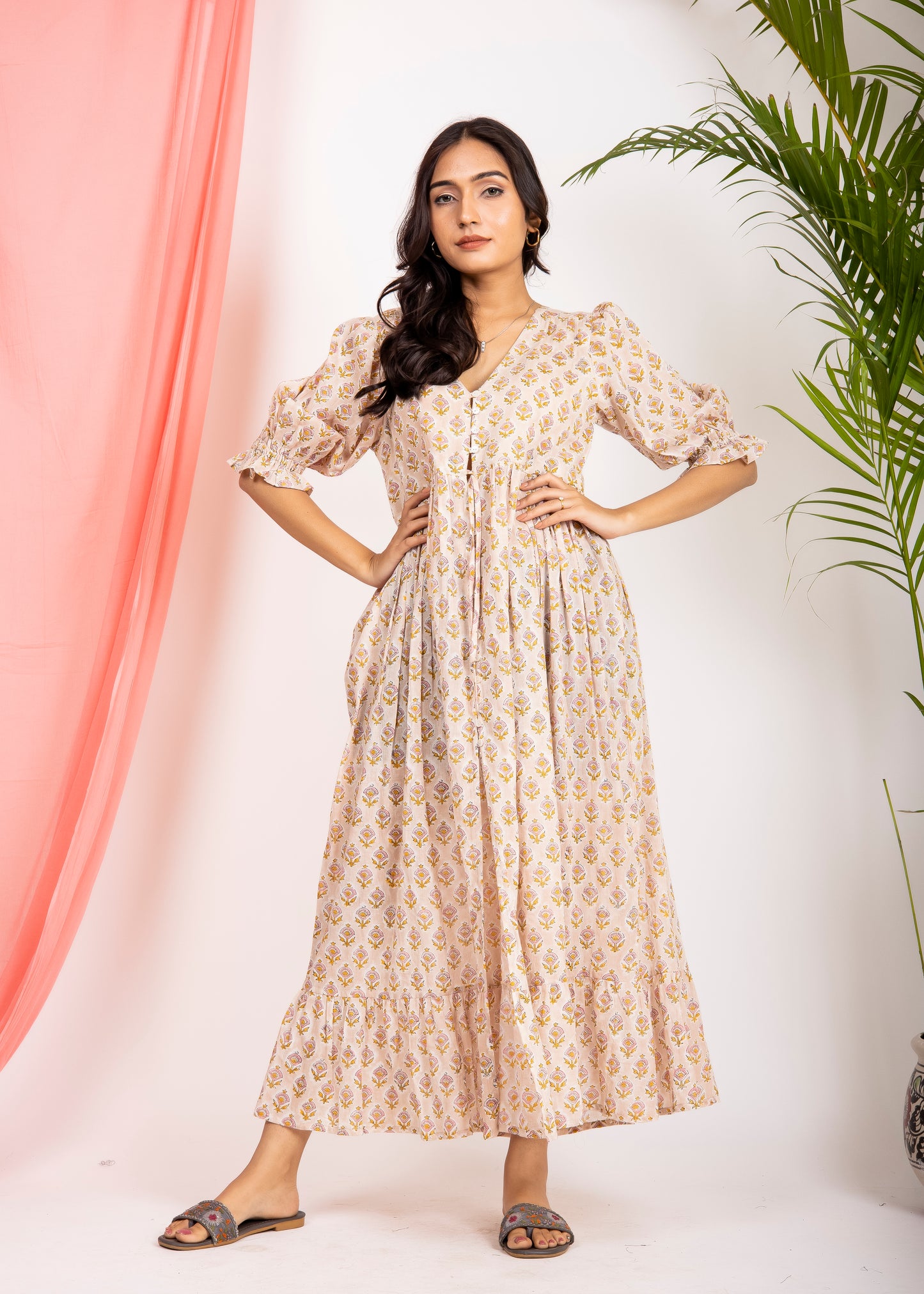 Beautiful Hand Block printed Scarlet Maxi Dress