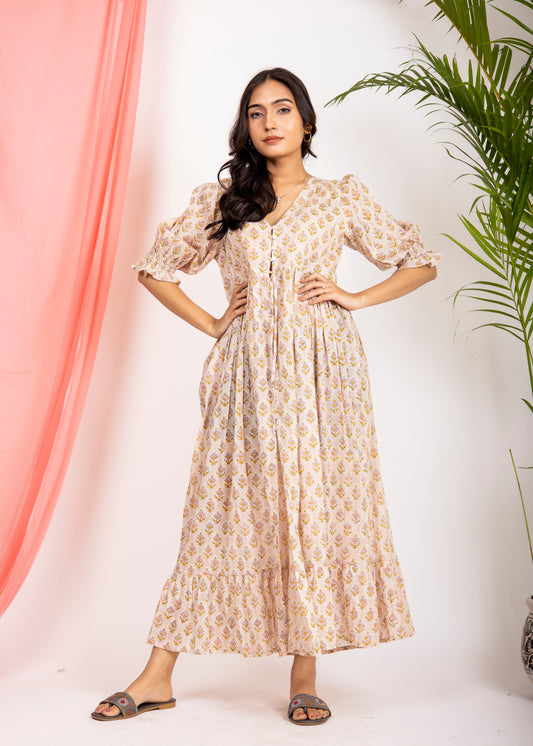 Beautiful Hand Block printed Scarlet Maxi Dress