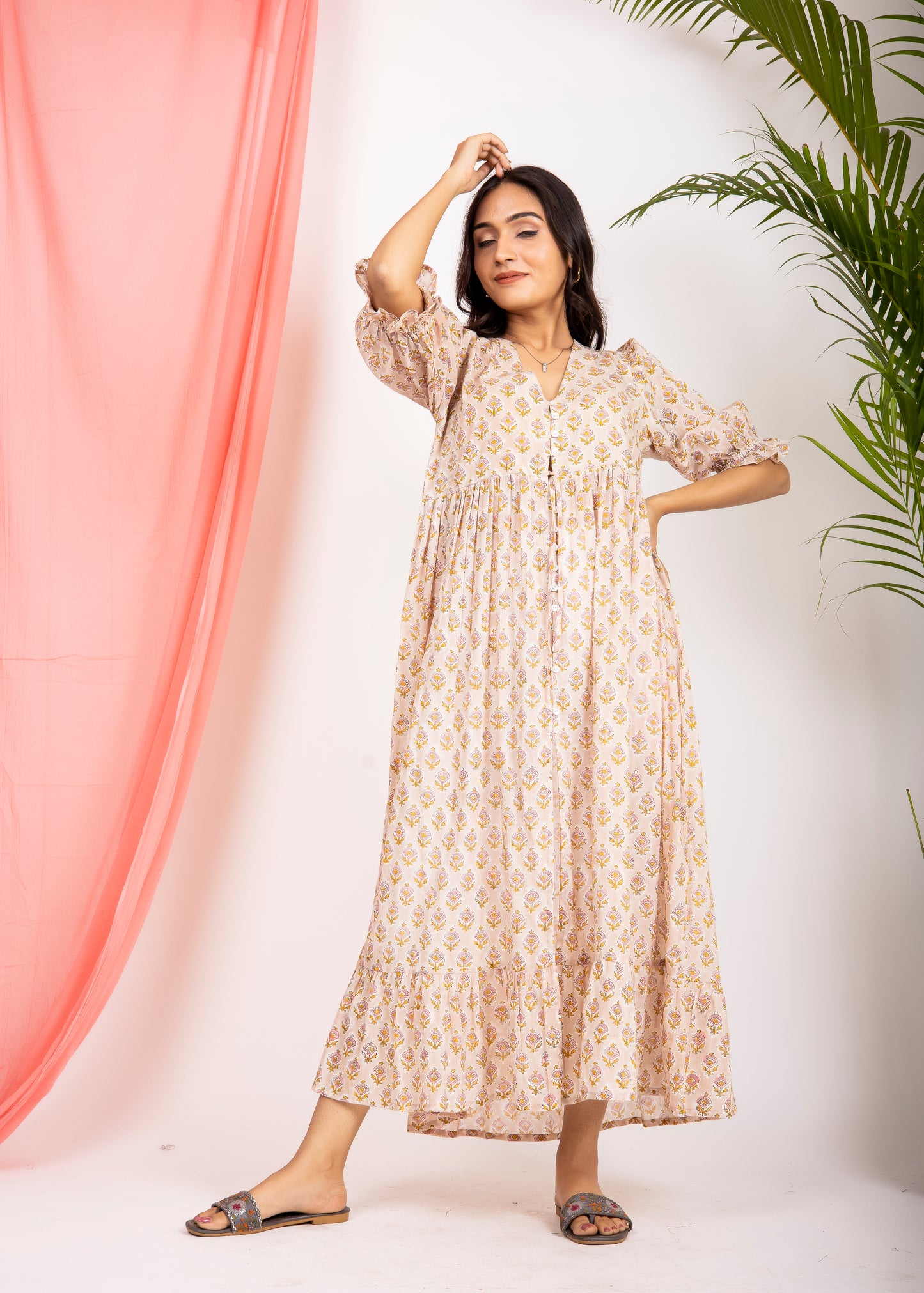 Beautiful Hand Block printed Scarlet Maxi Dress