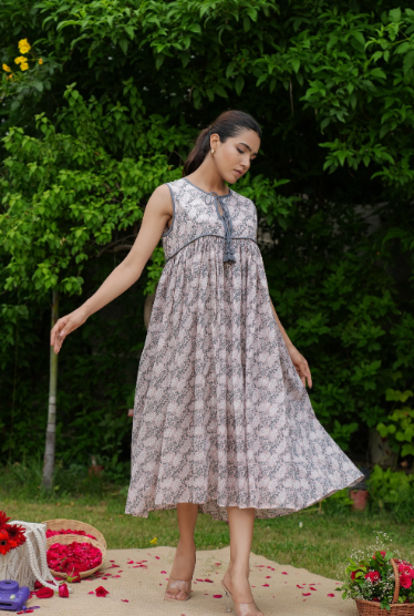 Madrid Olive Floral Cotton Midi Dress