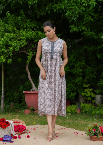 Madrid Olive Floral Cotton Midi Dress