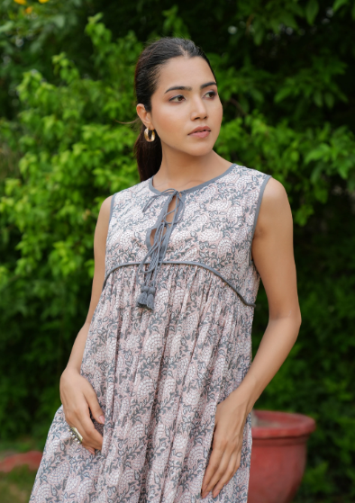Madrid Olive Floral Cotton Midi Dress
