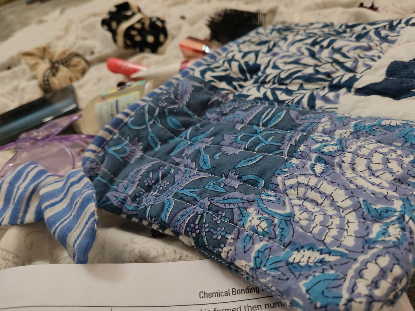 Hand Block Printed Quilted Hand Pouch Bag– Jungle Blue
