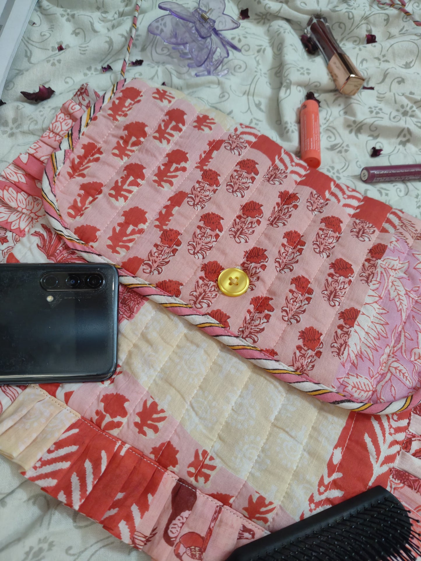Hand Block Printed Quilted Sling Bag – Rosy Patch