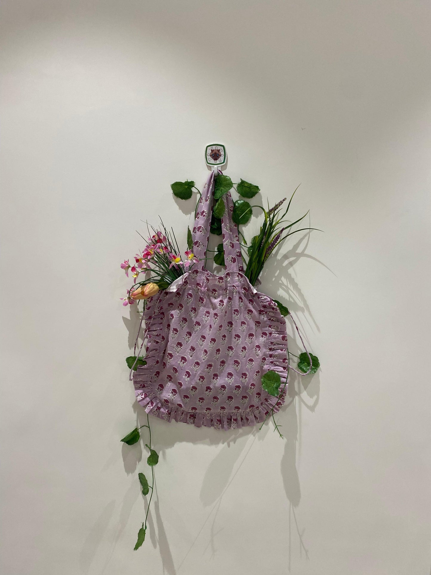 Quilted Hand block Printed Purple Tote Bag โ 100% Cotton | 34x38 cm