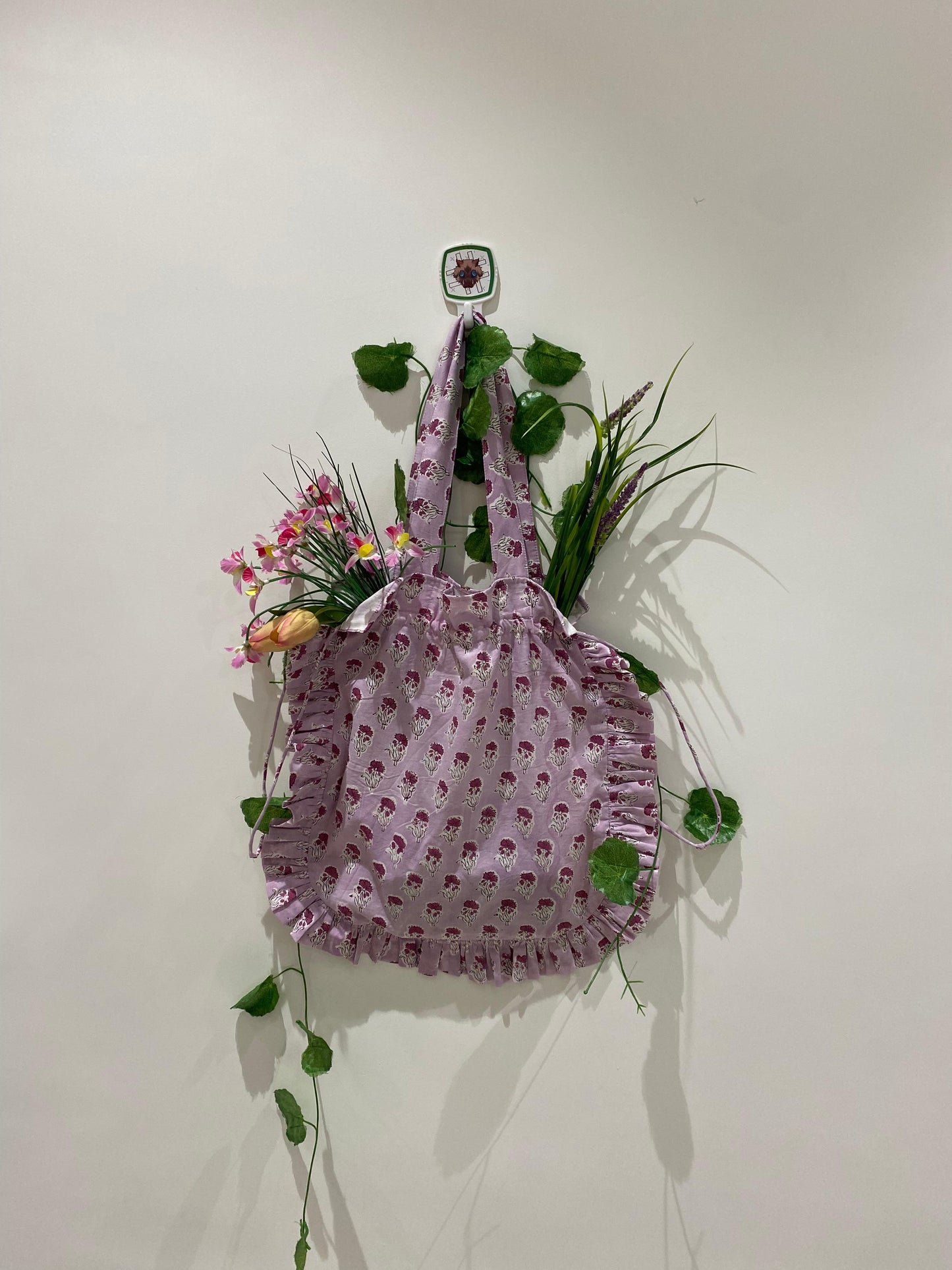 Quilted Hand block Printed Purple Tote Bag โ 100% Cotton | 34x38 cm