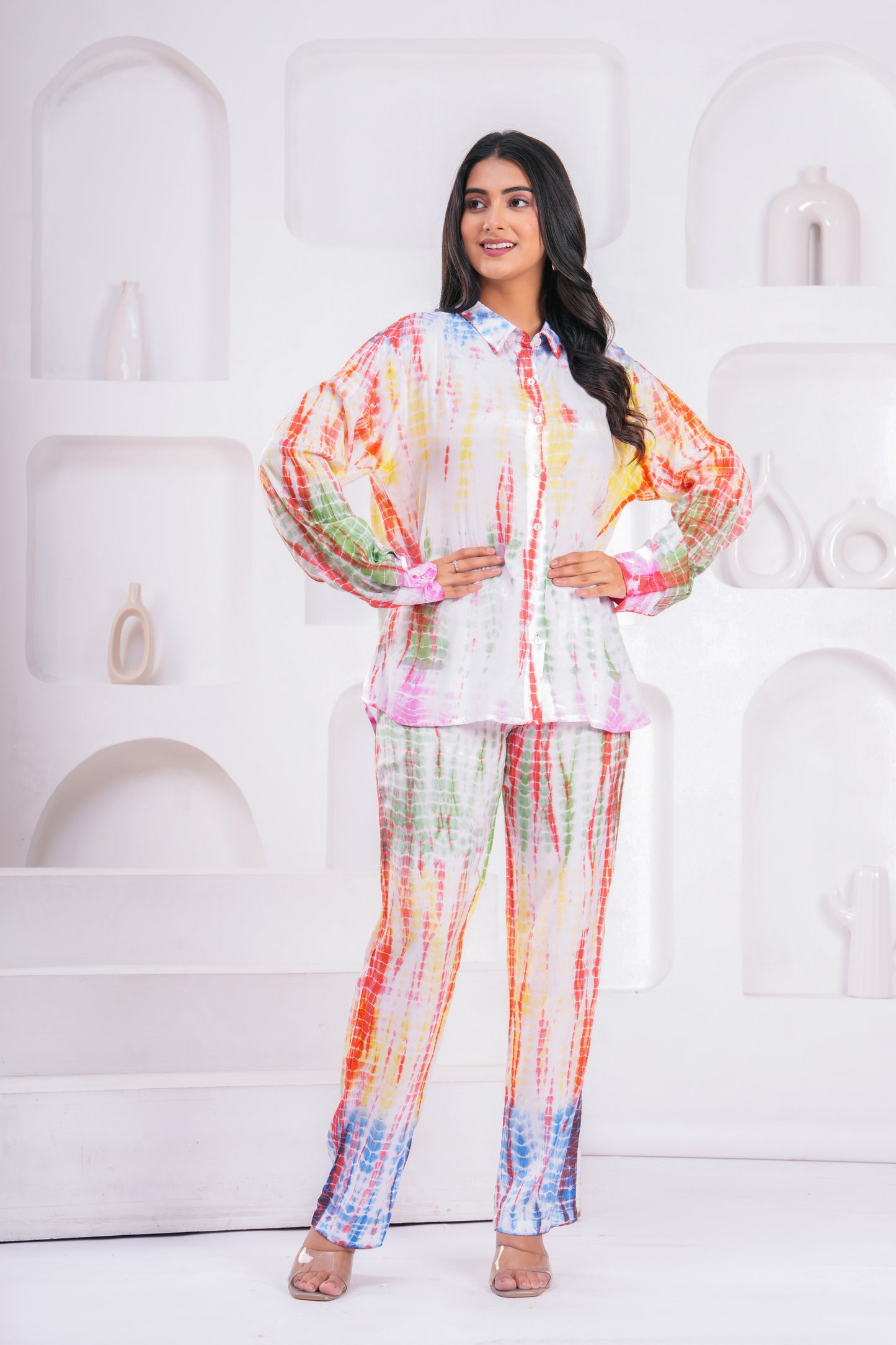 Rainbow Tie-Dye Santoon Co-ord Set – Relaxed Fit with Long Cuff Sleeves