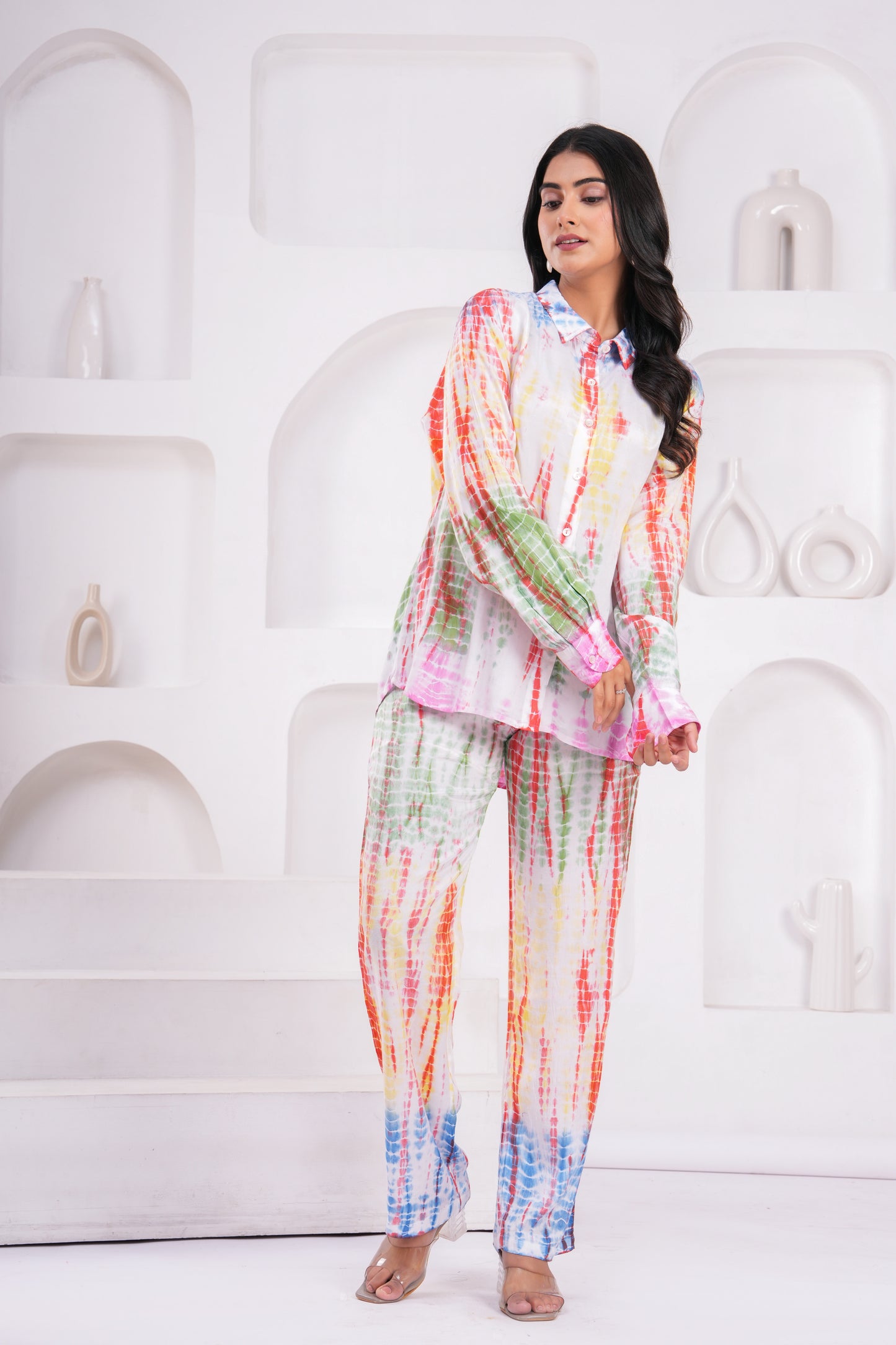 Rainbow Tie-Dye Santoon Co-ord Set – Relaxed Fit with Long Cuff Sleeves