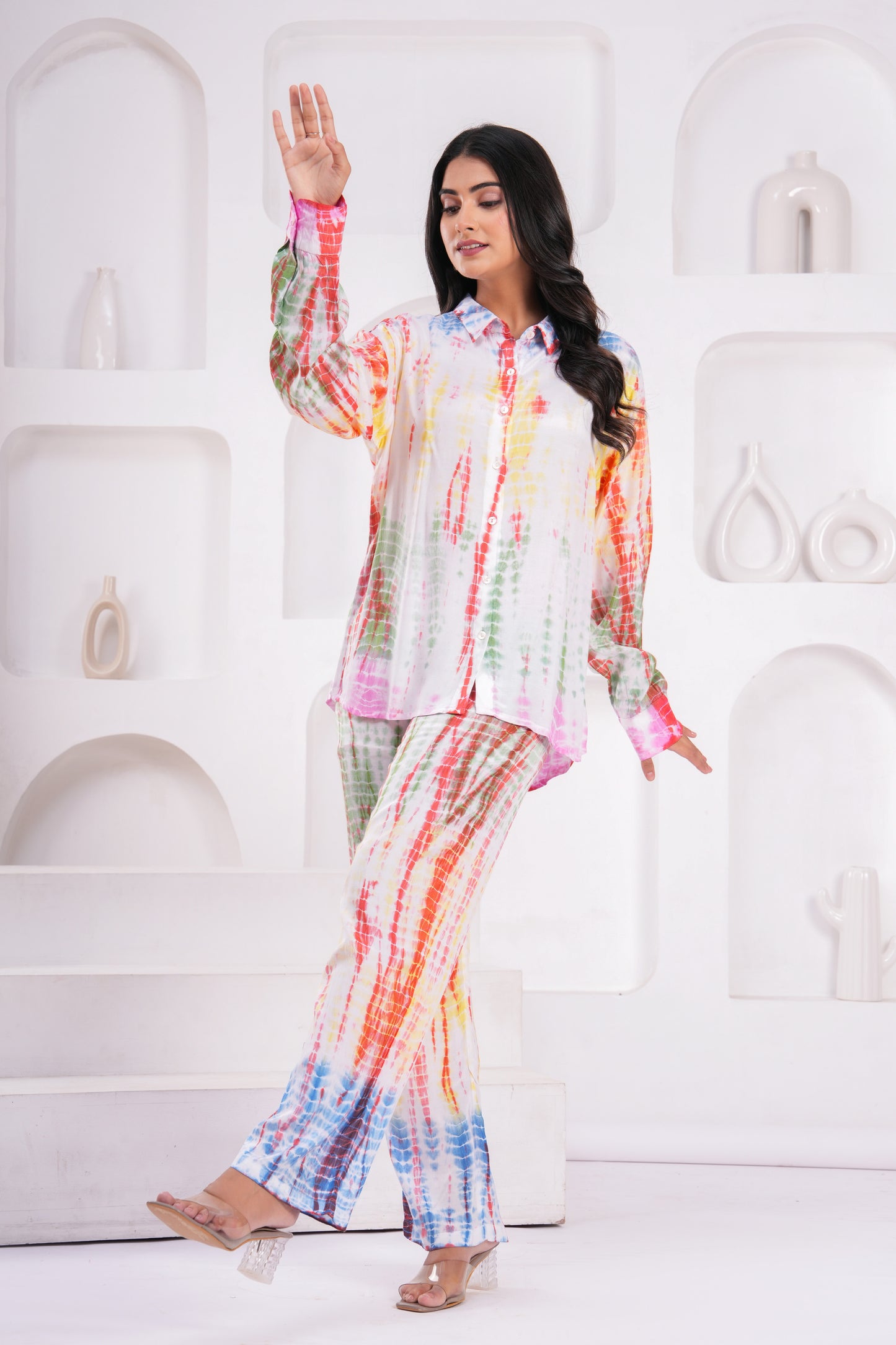 Rainbow Tie-Dye Santoon Co-ord Set – Relaxed Fit with Long Cuff Sleeves