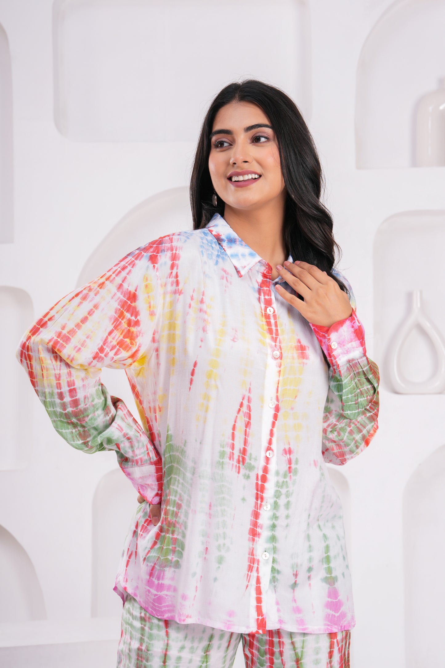 Rainbow Tie-Dye Santoon Co-ord Set – Relaxed Fit with Long Cuff Sleeves