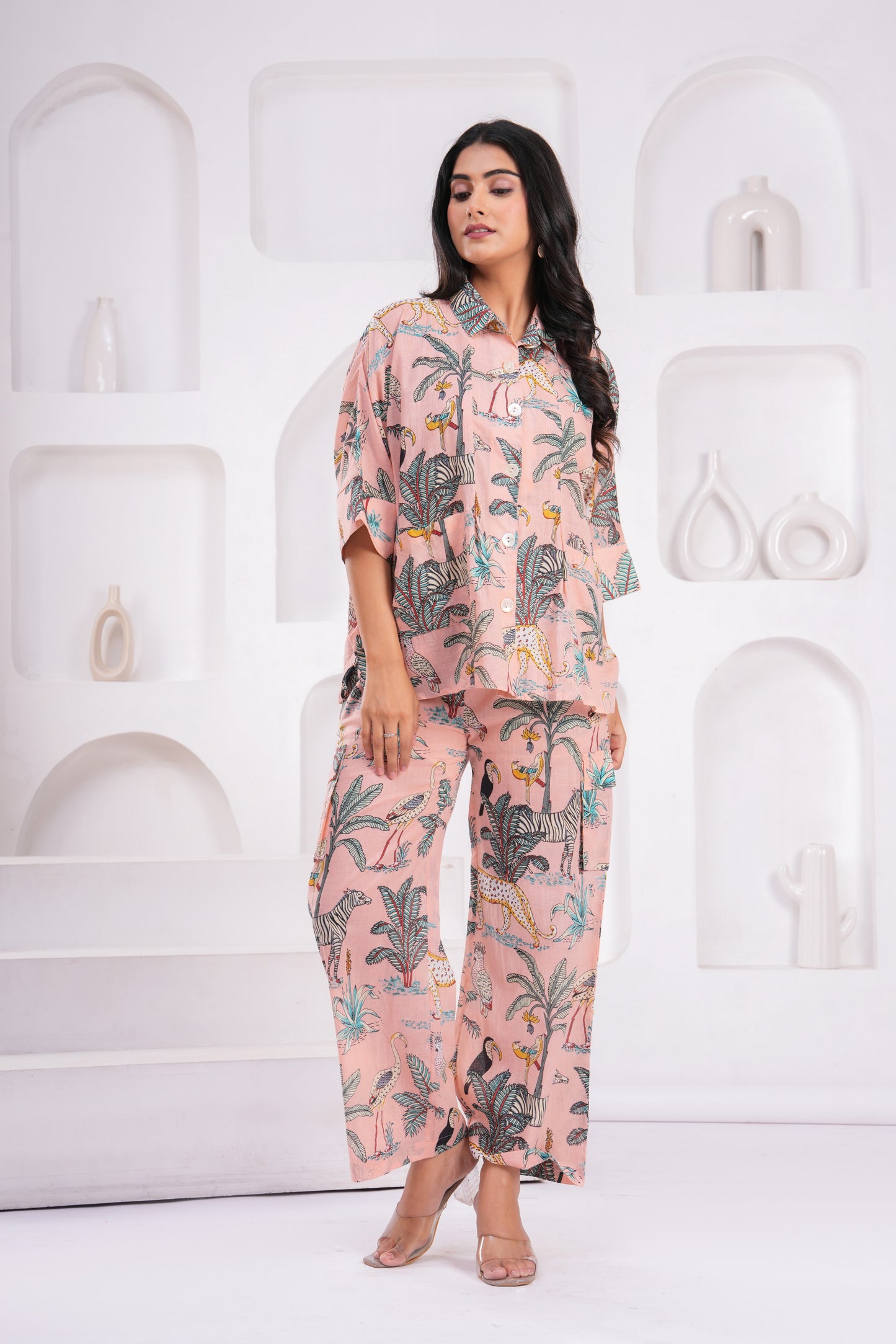Safari Print Hand Block Cotton Co-ord Set – Relaxed Fit with Half Sleeves