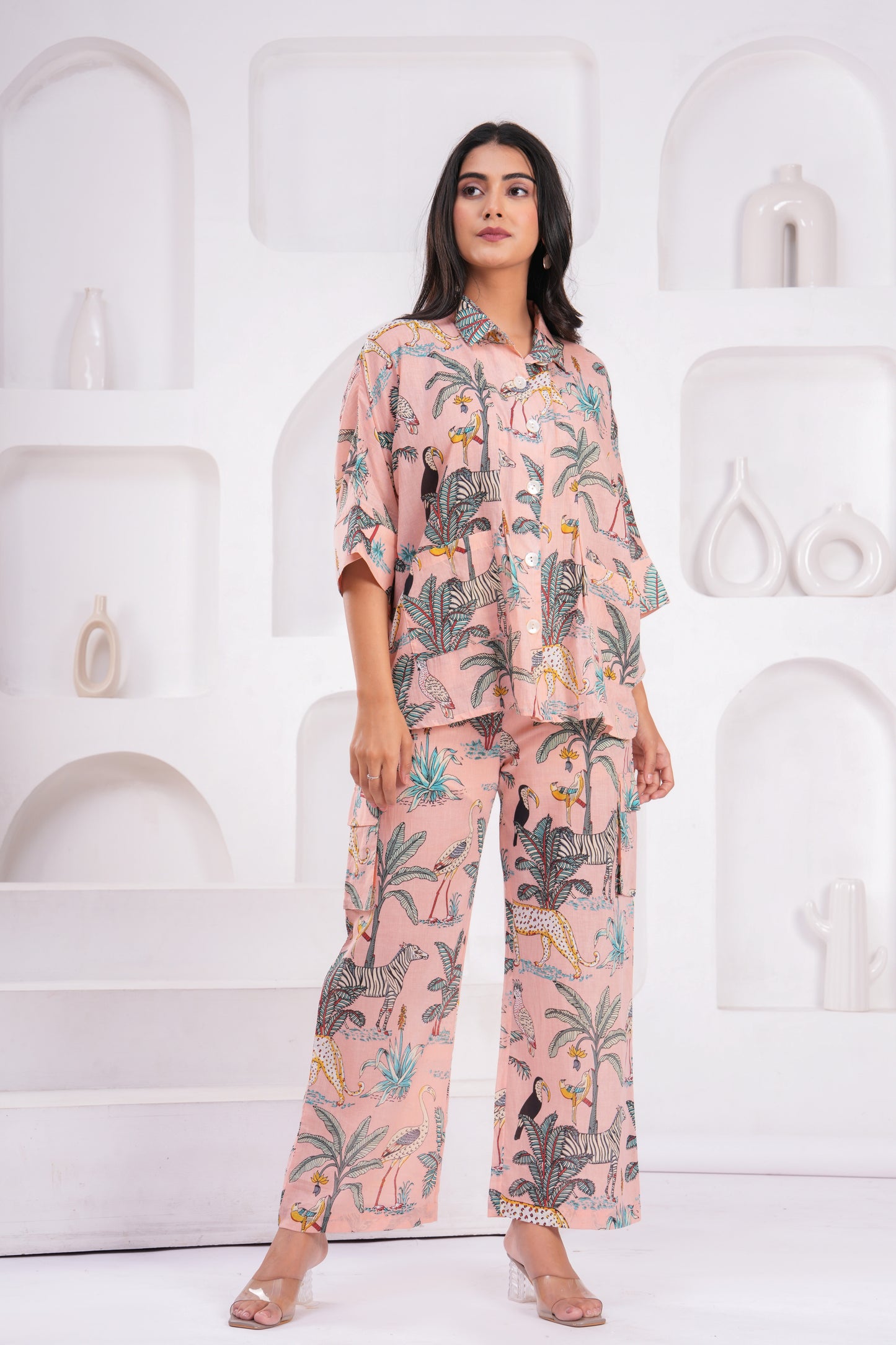 Safari Print Hand Block Cotton Co-ord Set – Relaxed Fit with Half Sleeves