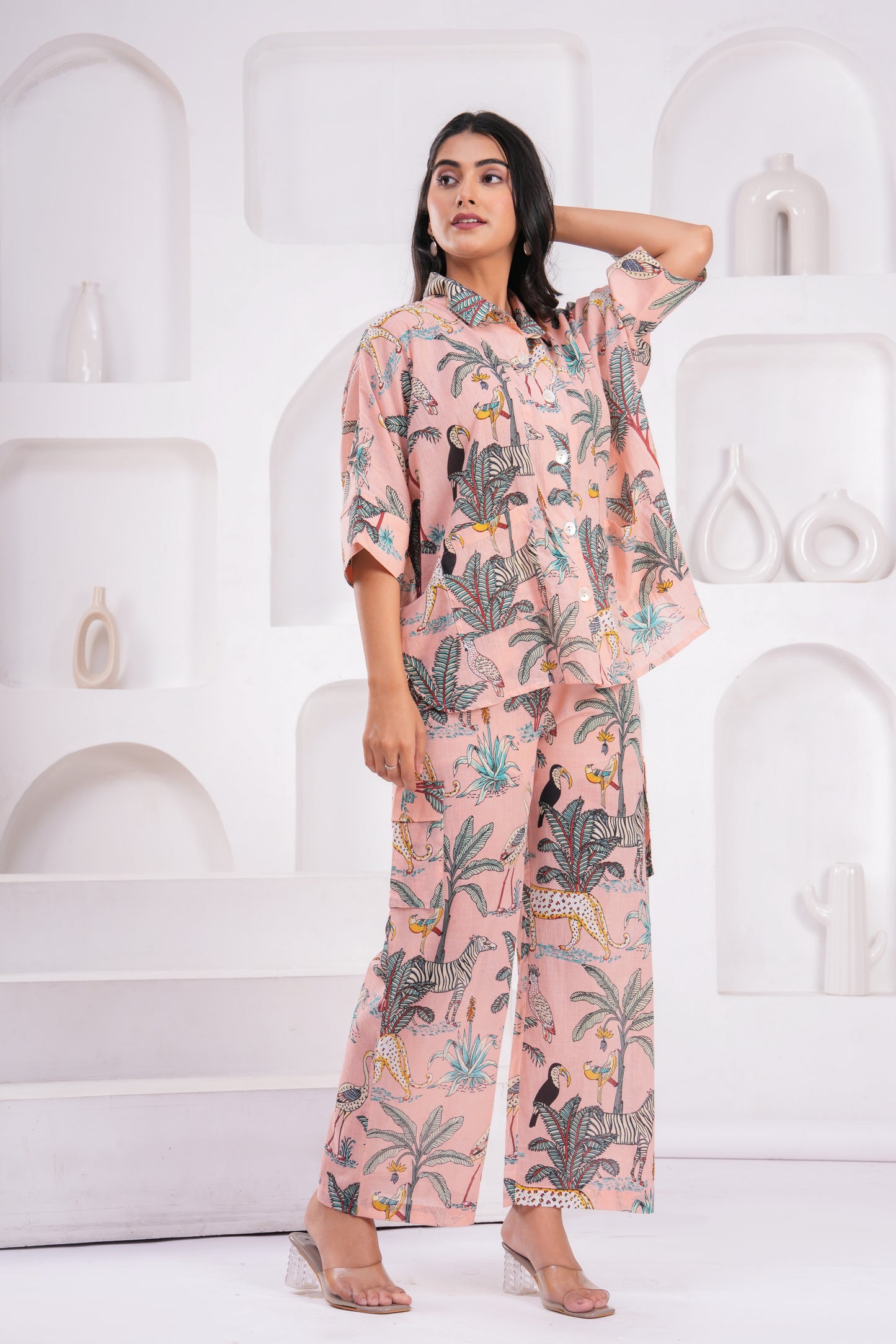Safari Print Hand Block Cotton Co-ord Set – Relaxed Fit with Half Sleeves