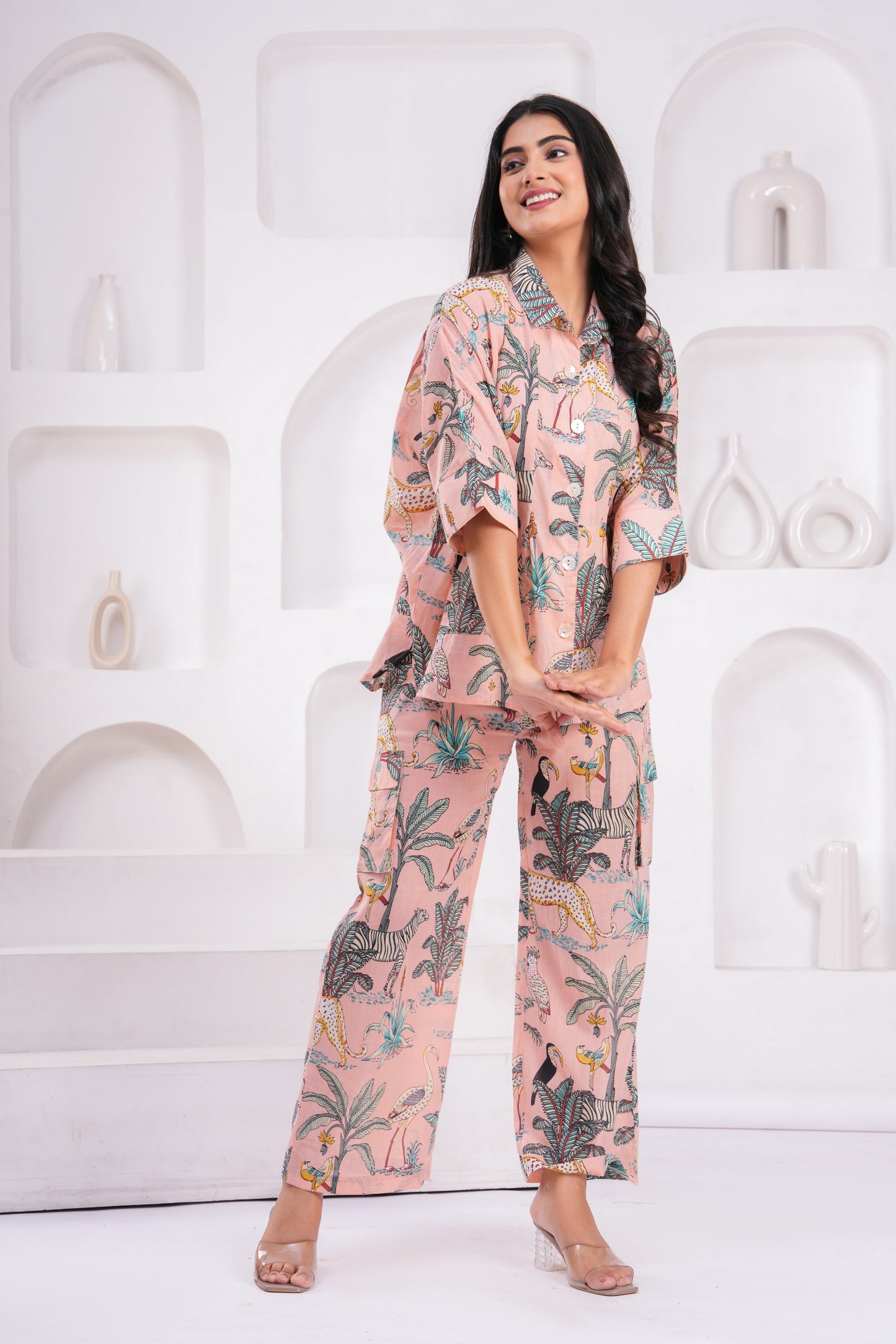 Safari Print Hand Block Cotton Co-ord Set – Relaxed Fit with Half Sleeves