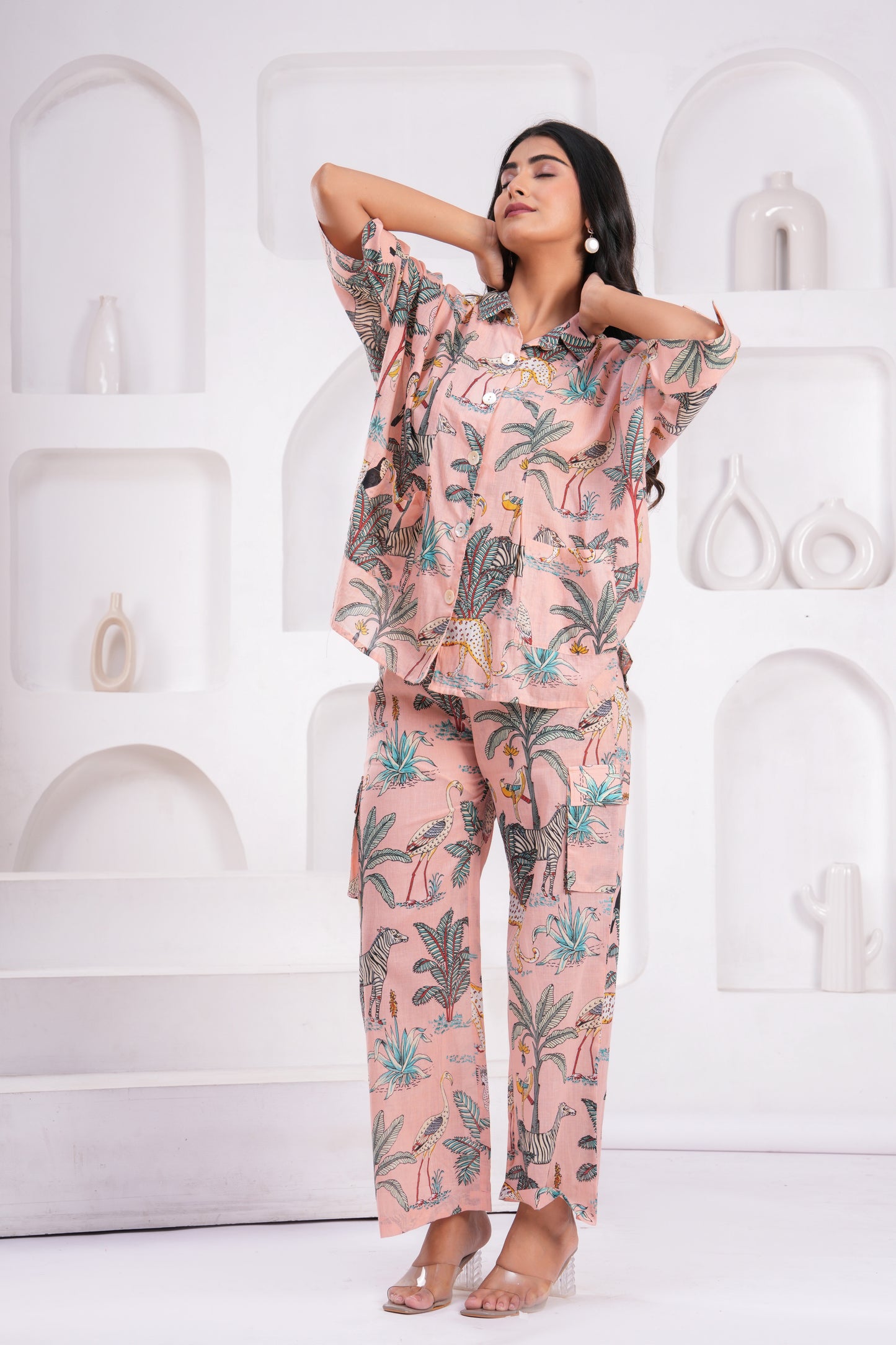 Safari Print Hand Block Cotton Co-ord Set – Relaxed Fit with Half Sleeves