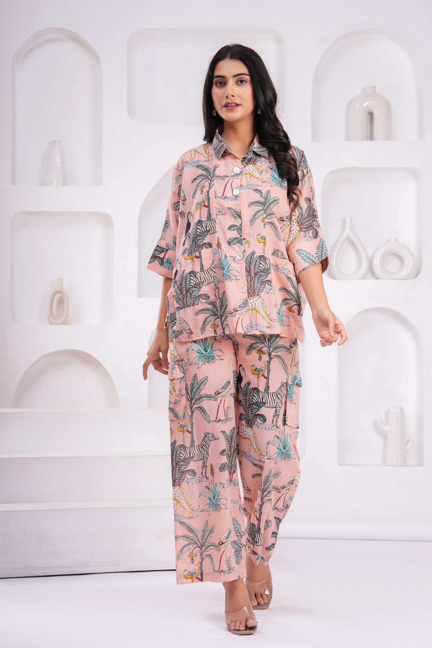 Safari Print Hand Block Cotton Co-ord Set – Relaxed Fit with Half Sleeves