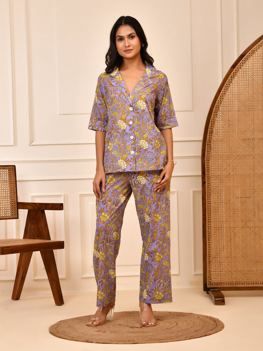 Hand Block Pastel Floral Print Cotton Short Sleeve Co-ord Set