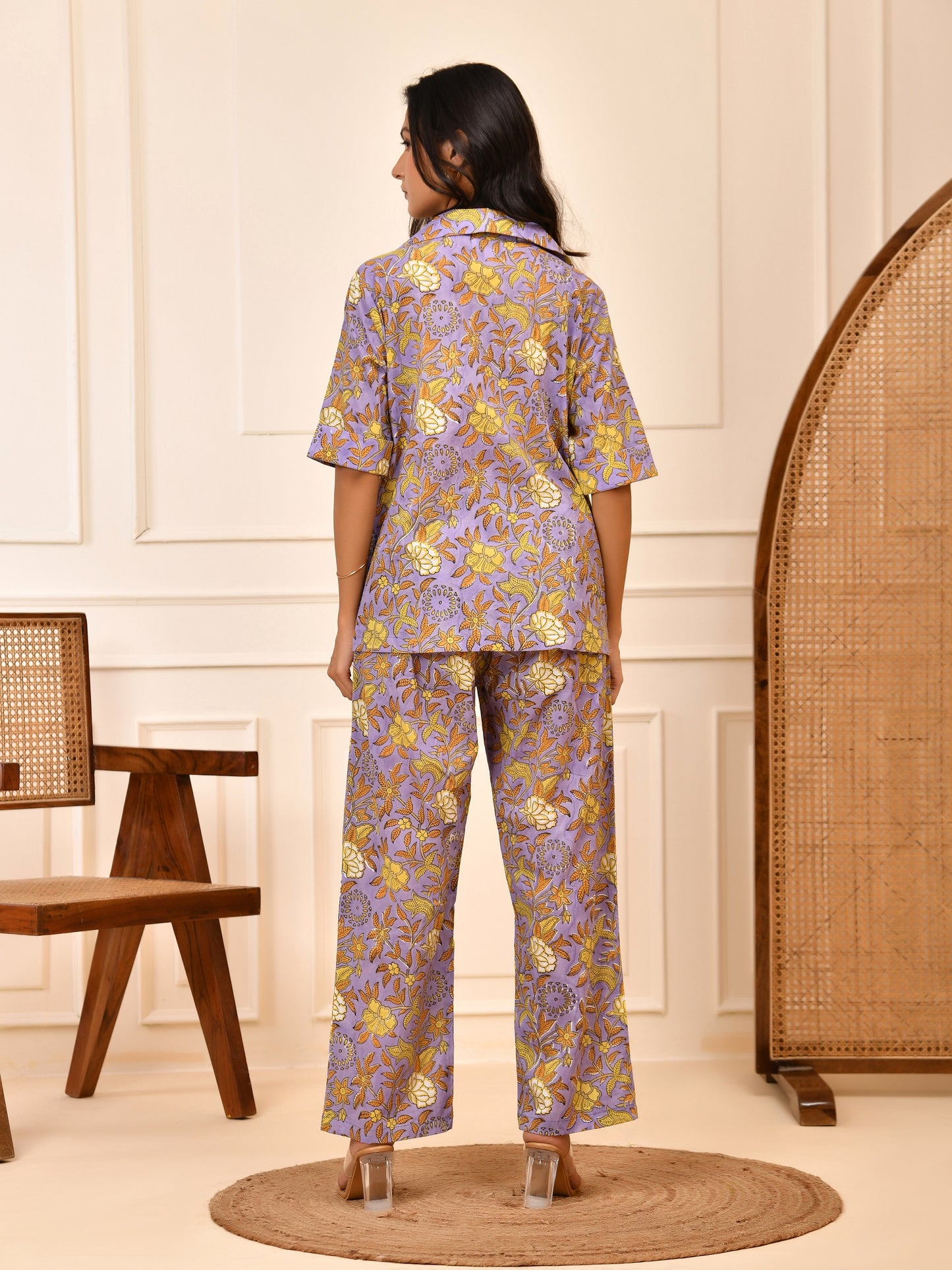 Hand Block Pastel Floral Print Cotton Short Sleeve Co-ord Set