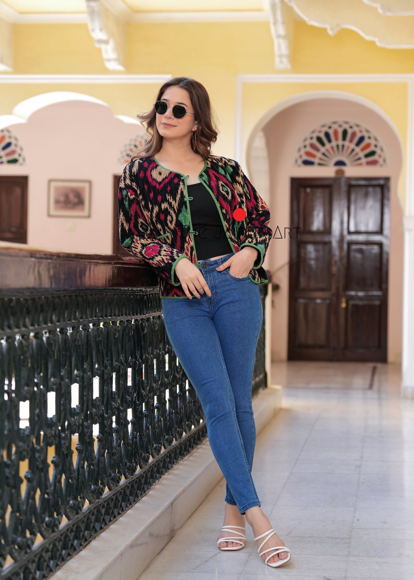 Women’s Quilted Jacket in Velvet with Ikat Print