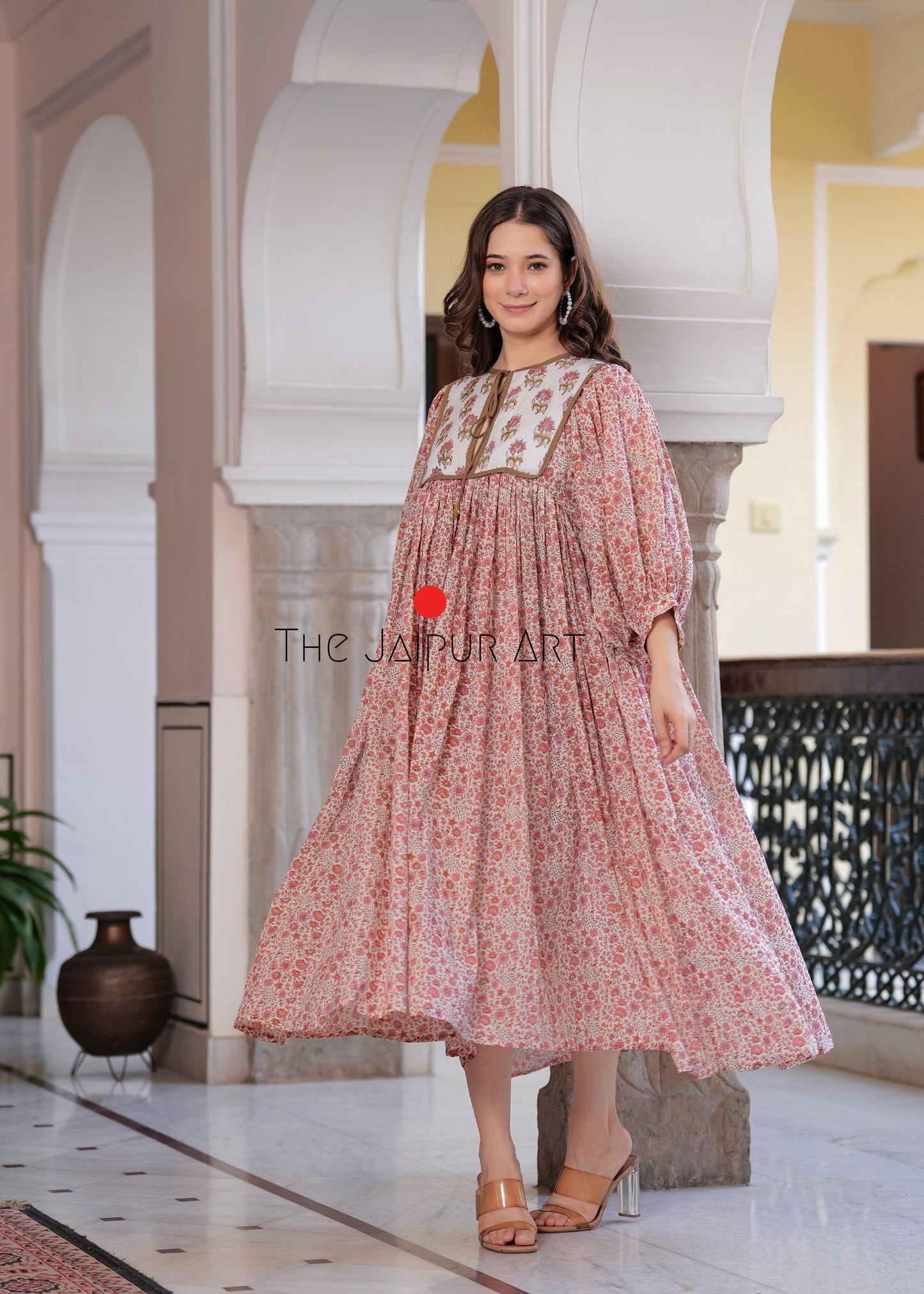 Hand Block Printed Hailey Midi Dress~ Orange