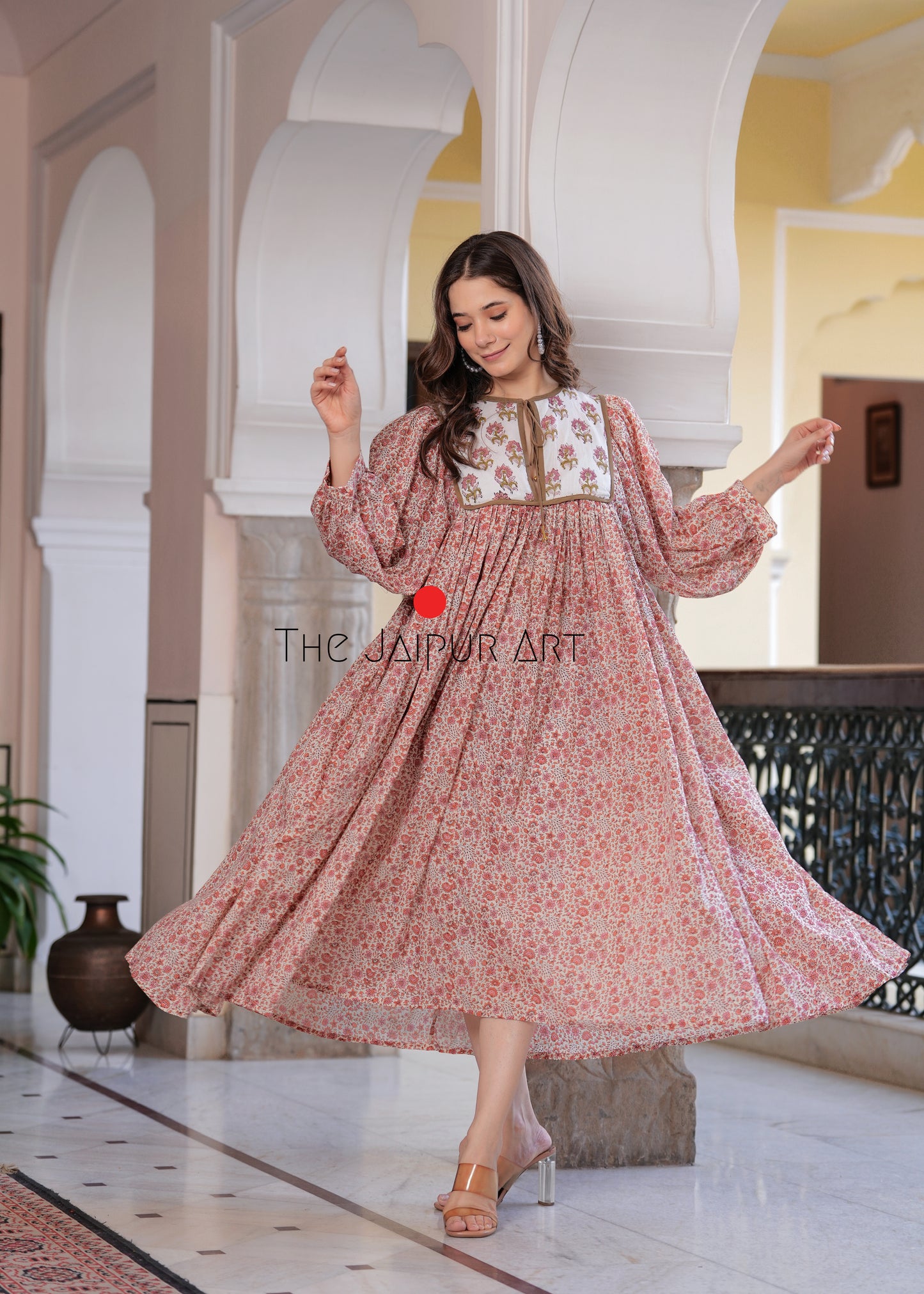Hand Block Printed Hailey Midi Dress~ Orange