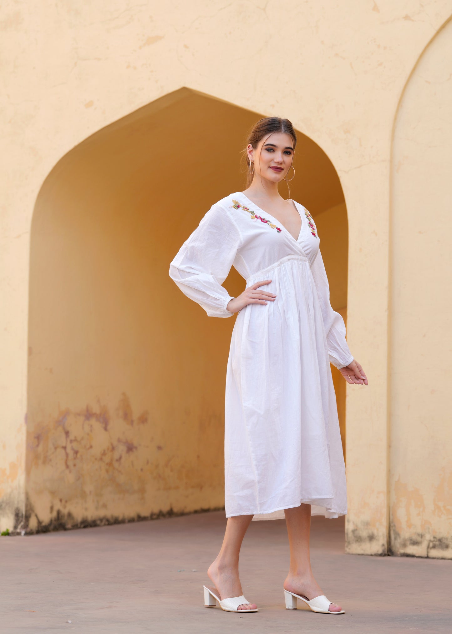 Beautiful Hand Embroidery Flower Maxi Dress