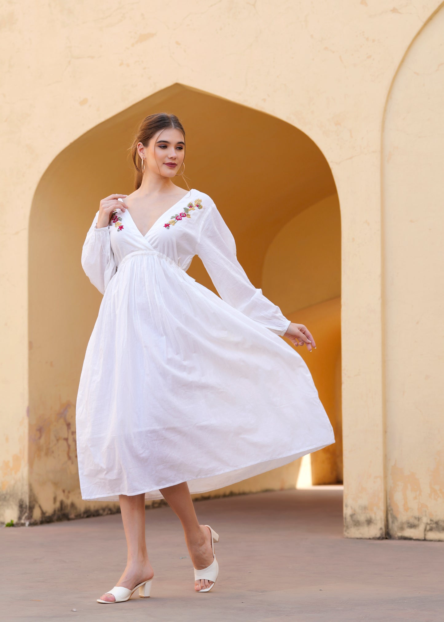 Beautiful Hand Embroidery Flower Maxi Dress