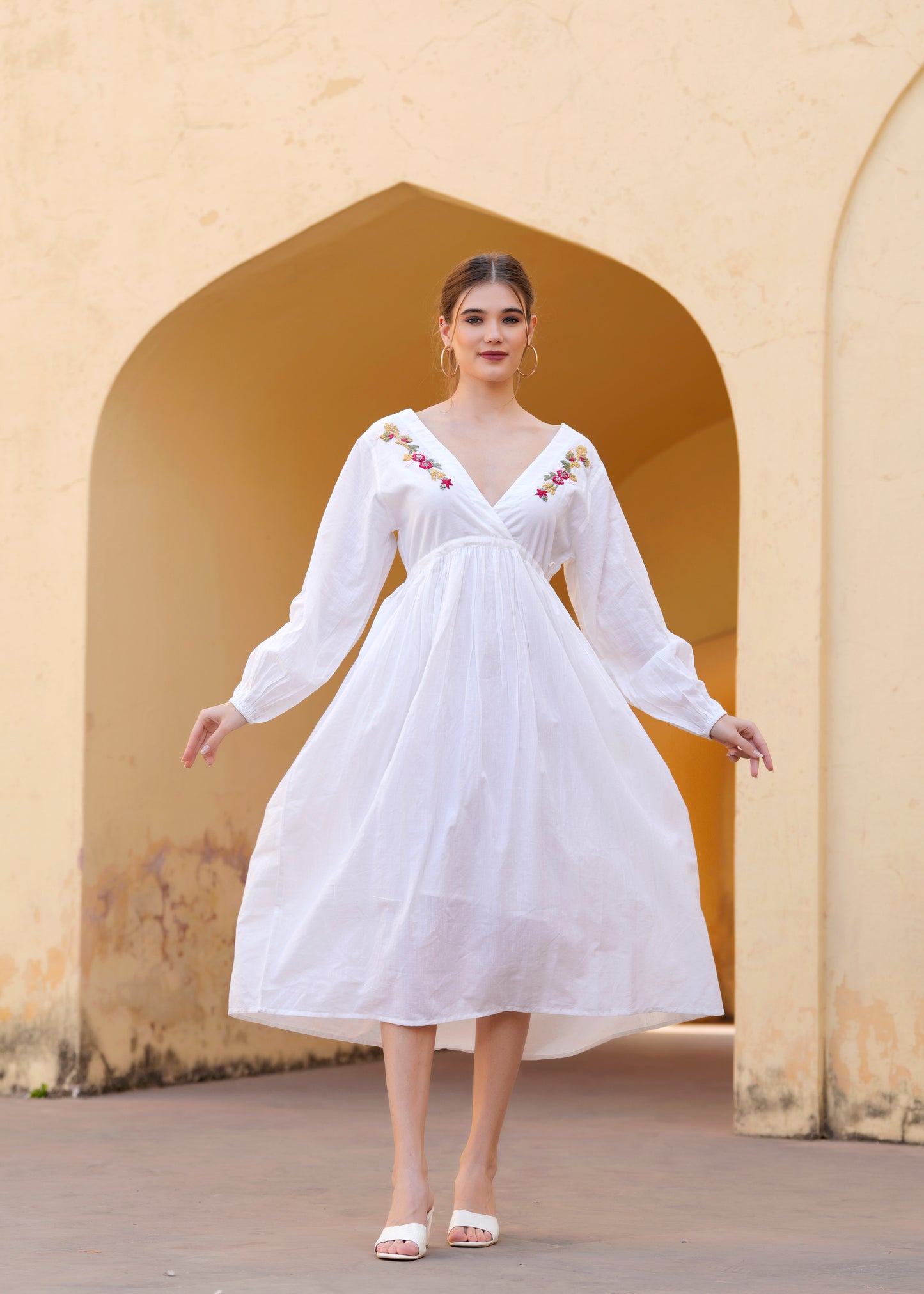 Beautiful Hand Embroidery Flower Maxi Dress