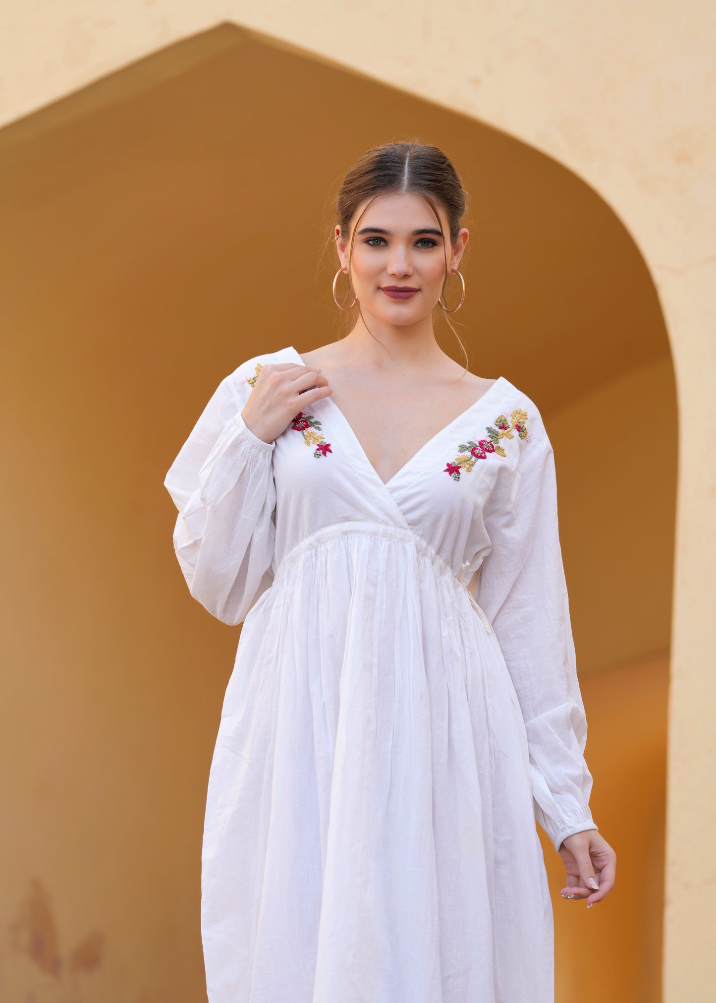 Beautiful Hand Embroidery Flower Maxi Dress
