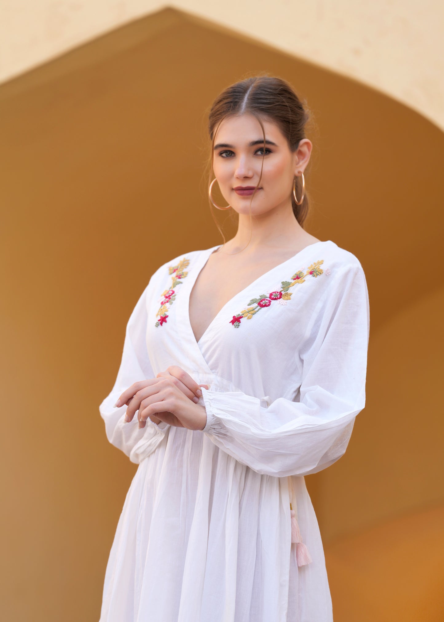 Beautiful Hand Embroidery Flower Maxi Dress