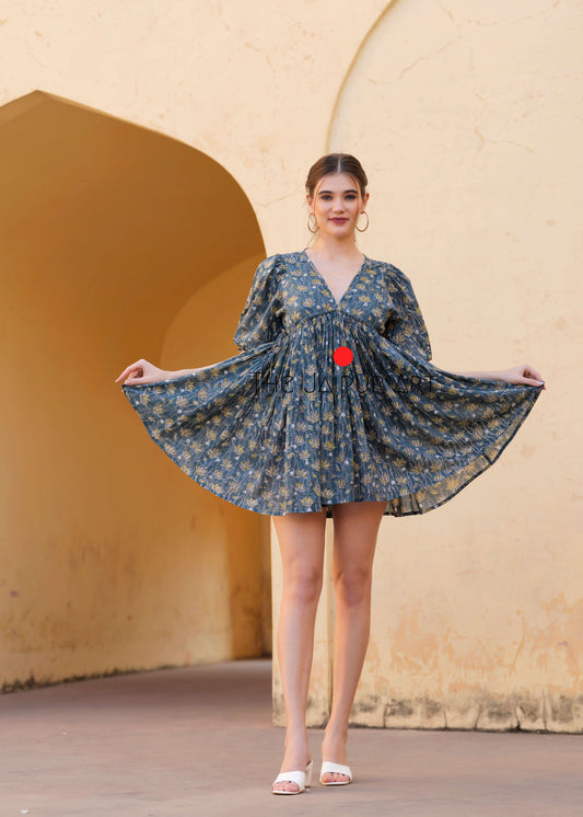 Handblock Printed New arrival Cotton Akiha Mini Dress