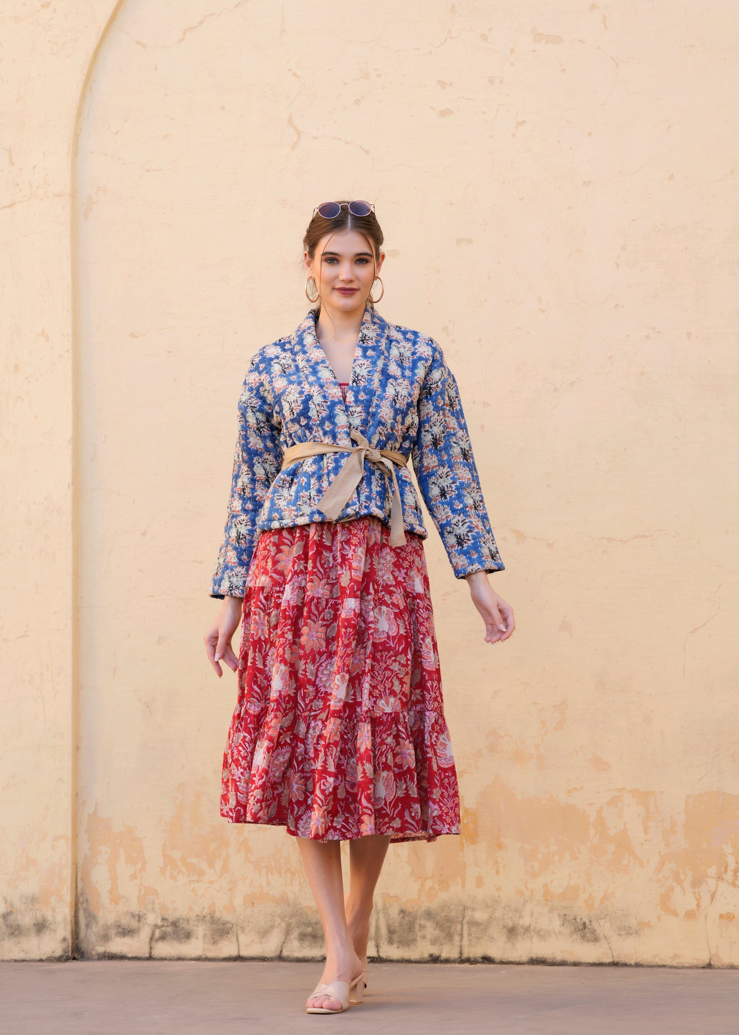 Beautiful Hand Block Printed Blue Hand Quilted Jacket