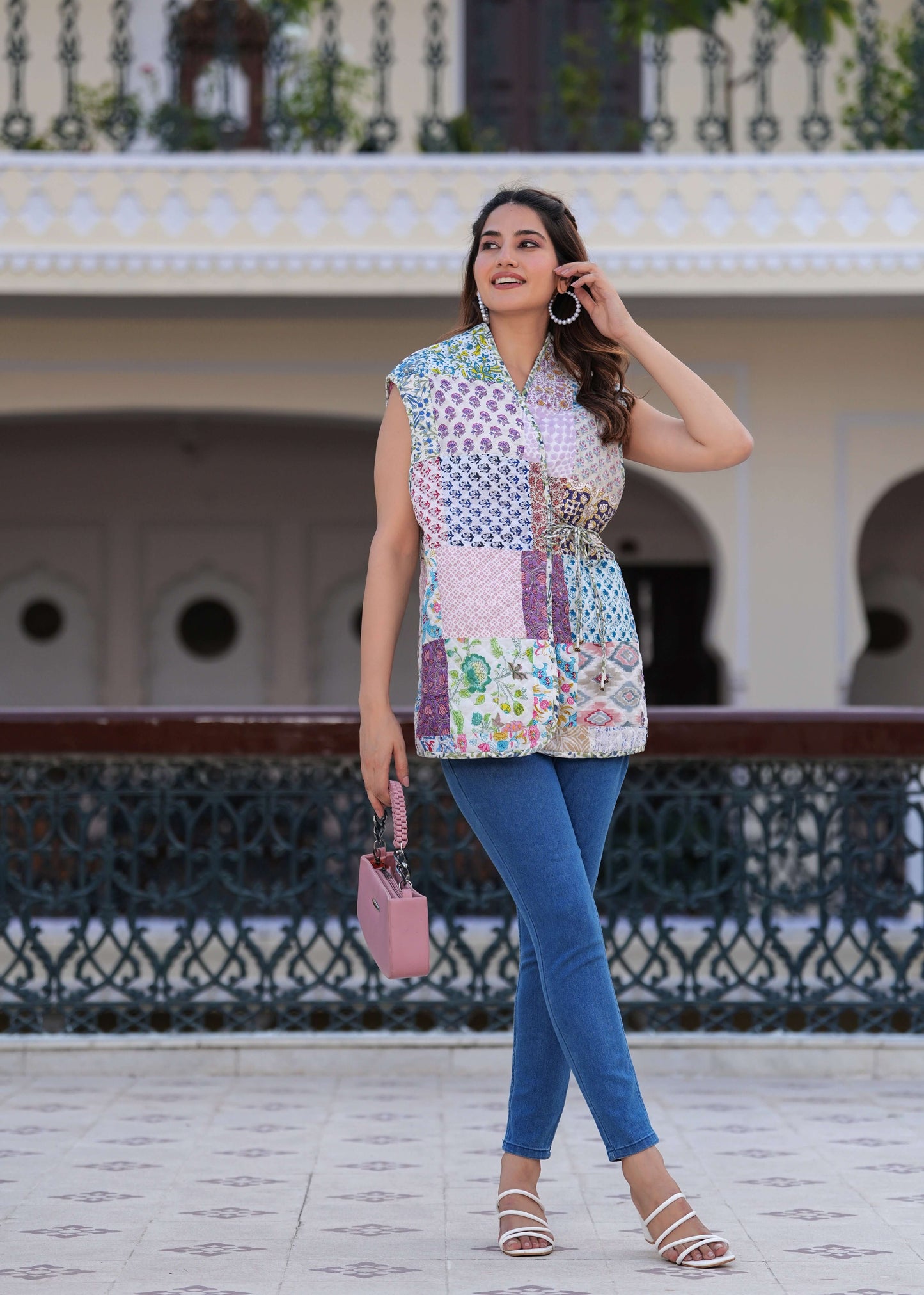 Cotton Hand Block Print Patchwork Sleeveless Jacket
