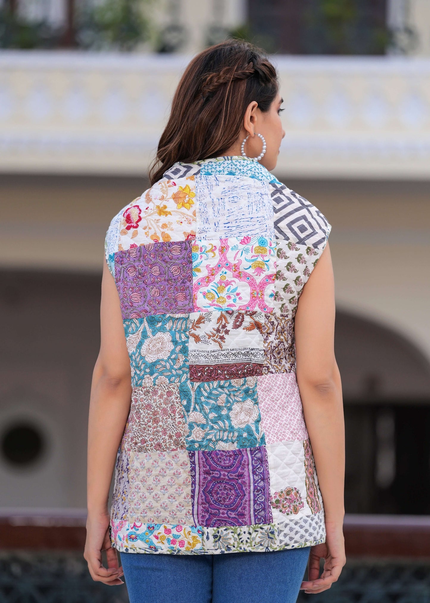 Cotton Hand Block Print Patchwork Sleeveless Jacket