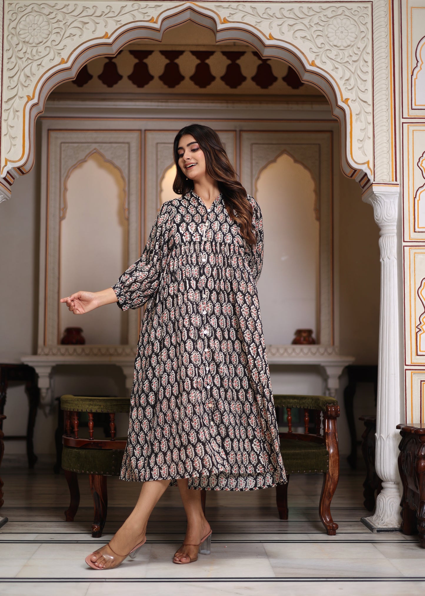 Hand Block Printed Mayra Midi Dress