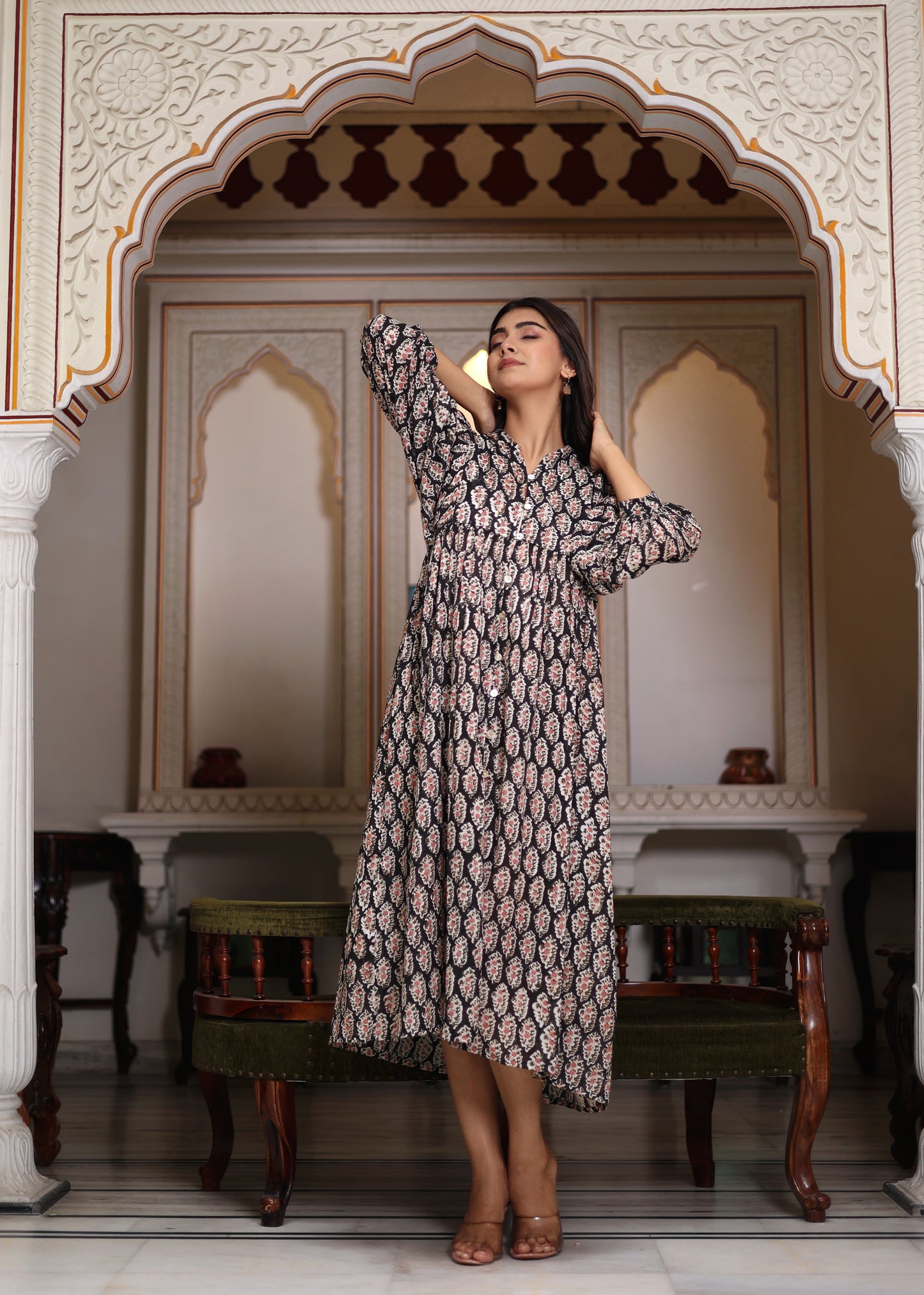 Hand Block Printed Mayra Midi Dress