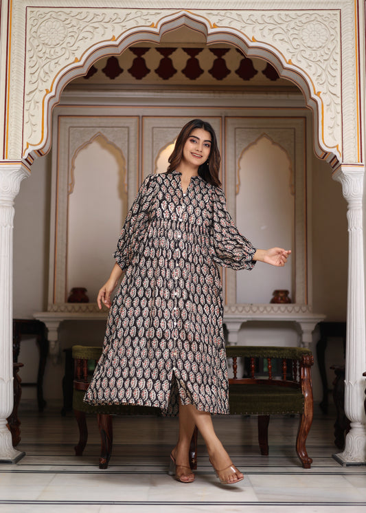 Hand Block Printed Mayra Midi Dress