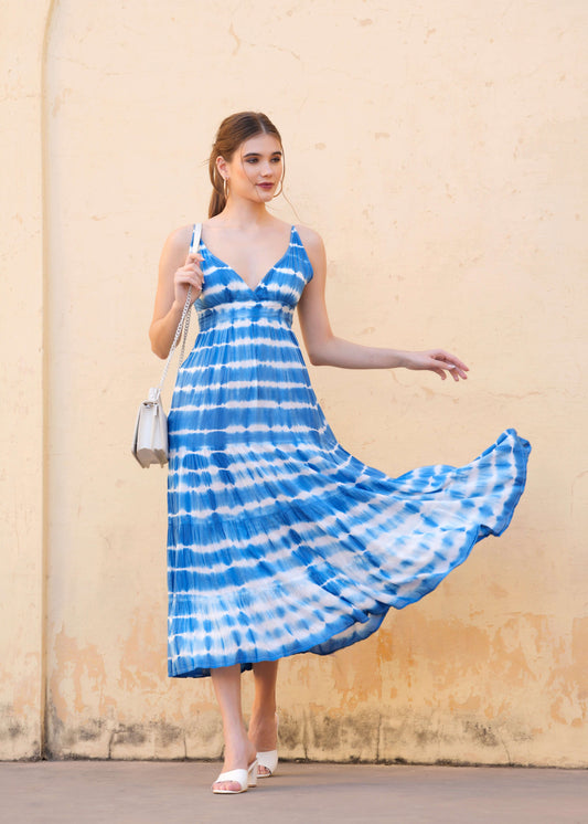 Handmade cotton Tie Dye Blue Maxi Dress