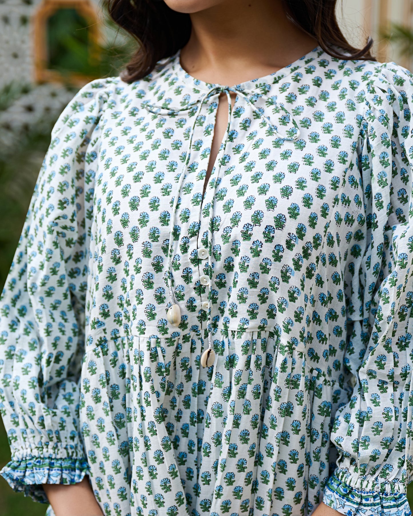 Hand Block Print Maxi Dress Boho Chic Flowy Dress with 3/4 Sleeves