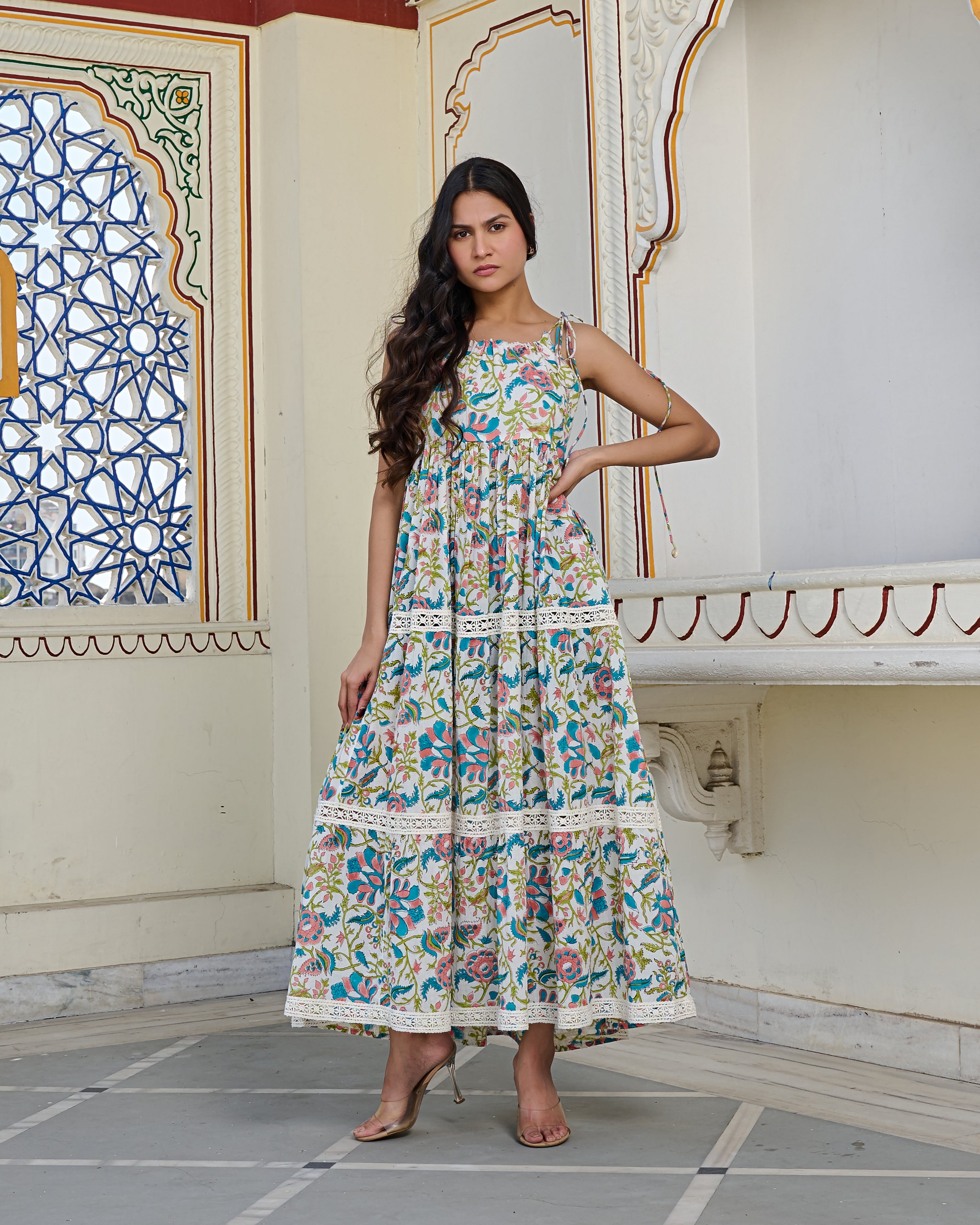 Bohemian Cotton Maxi Dress for women- Sleeveless & Tiered thejaipurart.com Bohemian Cotton Maxi Dress for women- Sleeveless & Tiered thejaipurart.com
