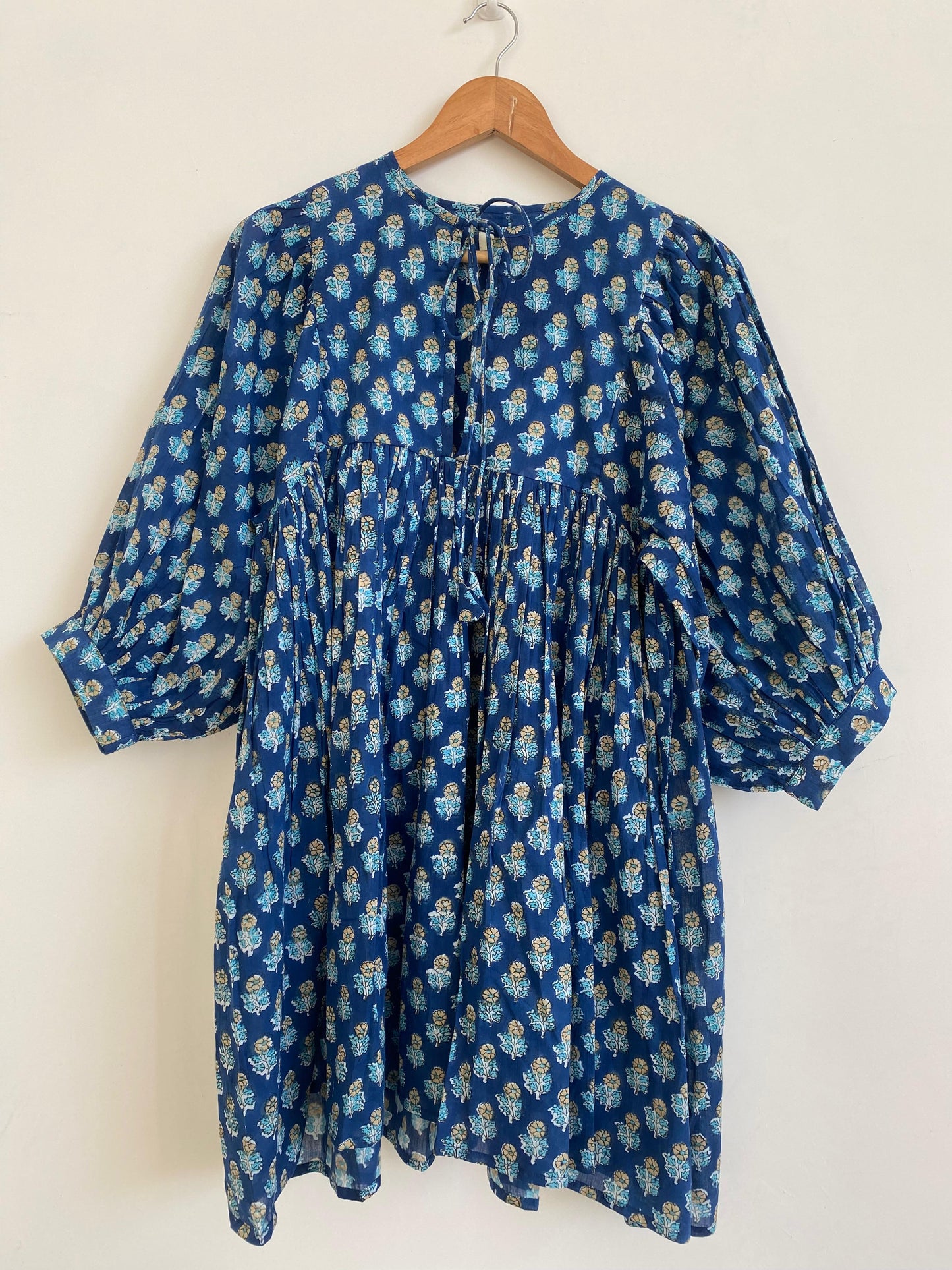 Beautiful Hand Block printed Cotton Blue Mini Dress