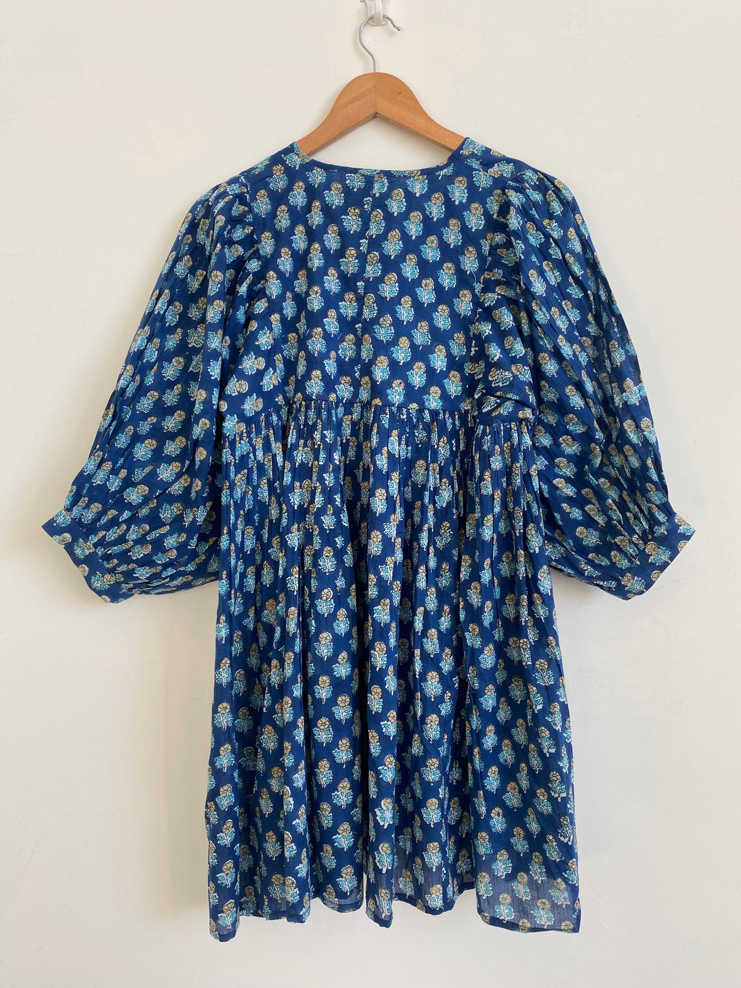 Beautiful Hand Block printed Cotton Blue Mini Dress