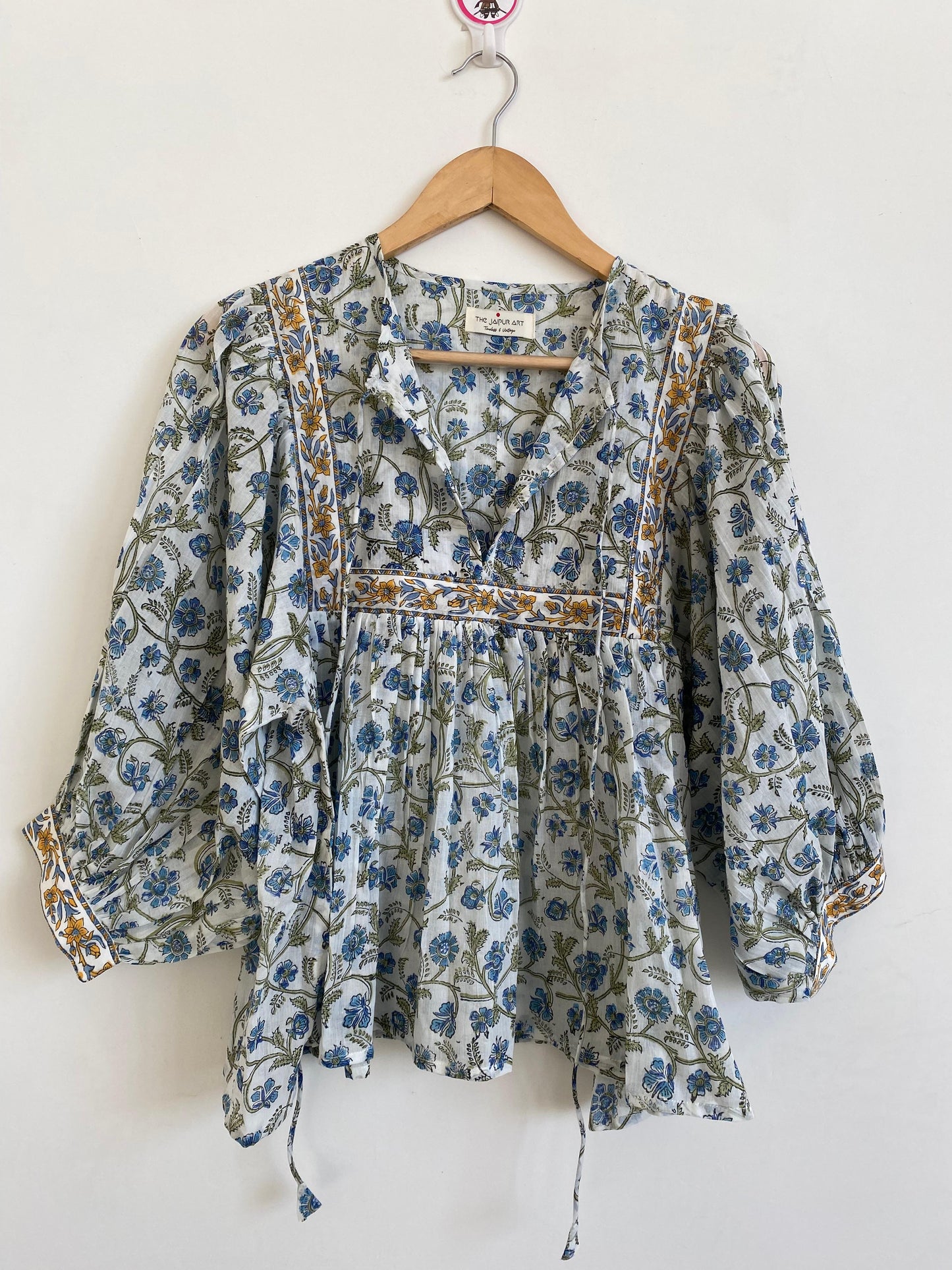 Hand Block printed Cotton Blue Tops