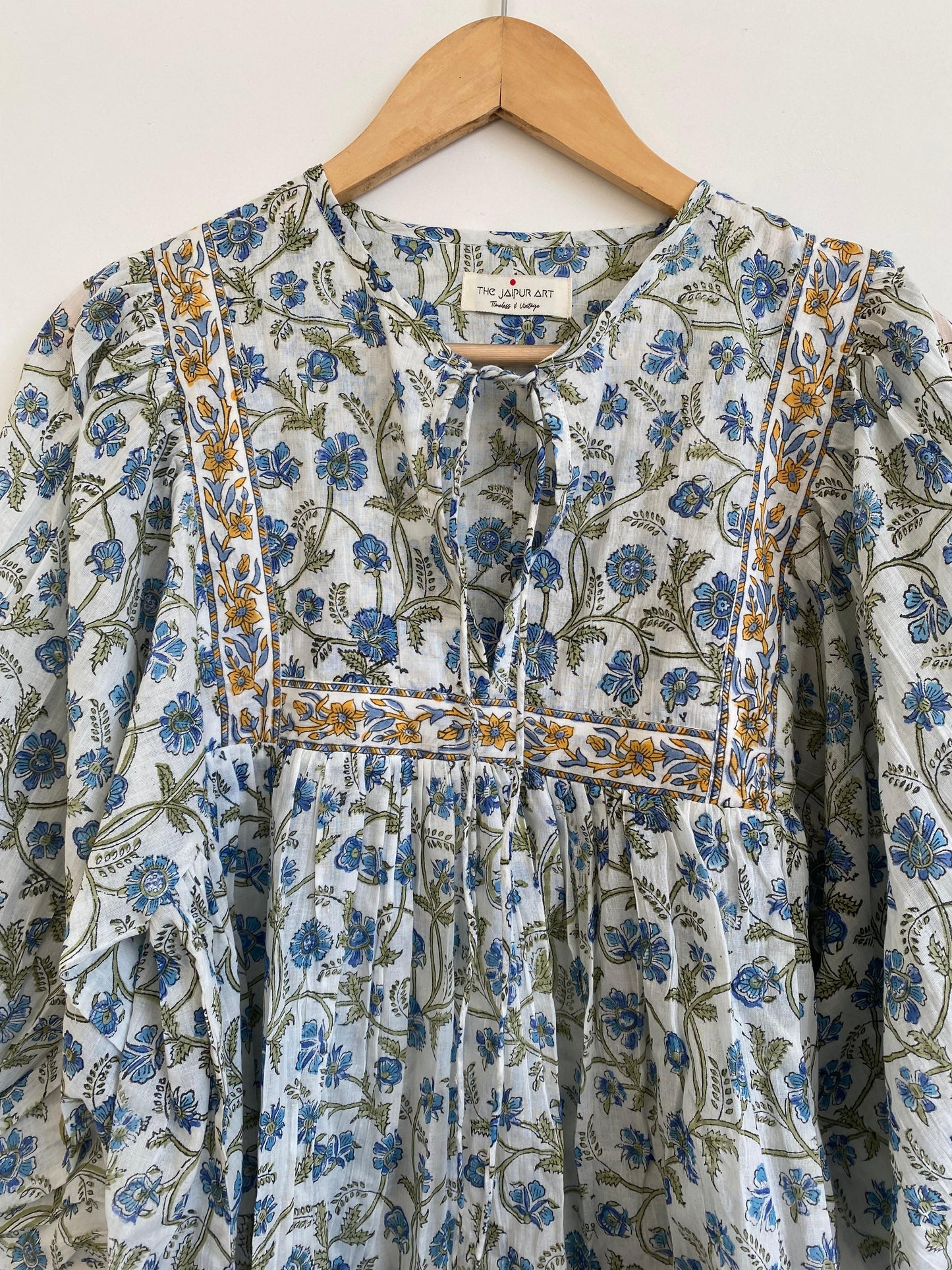 Hand Block printed Cotton Blue Tops
