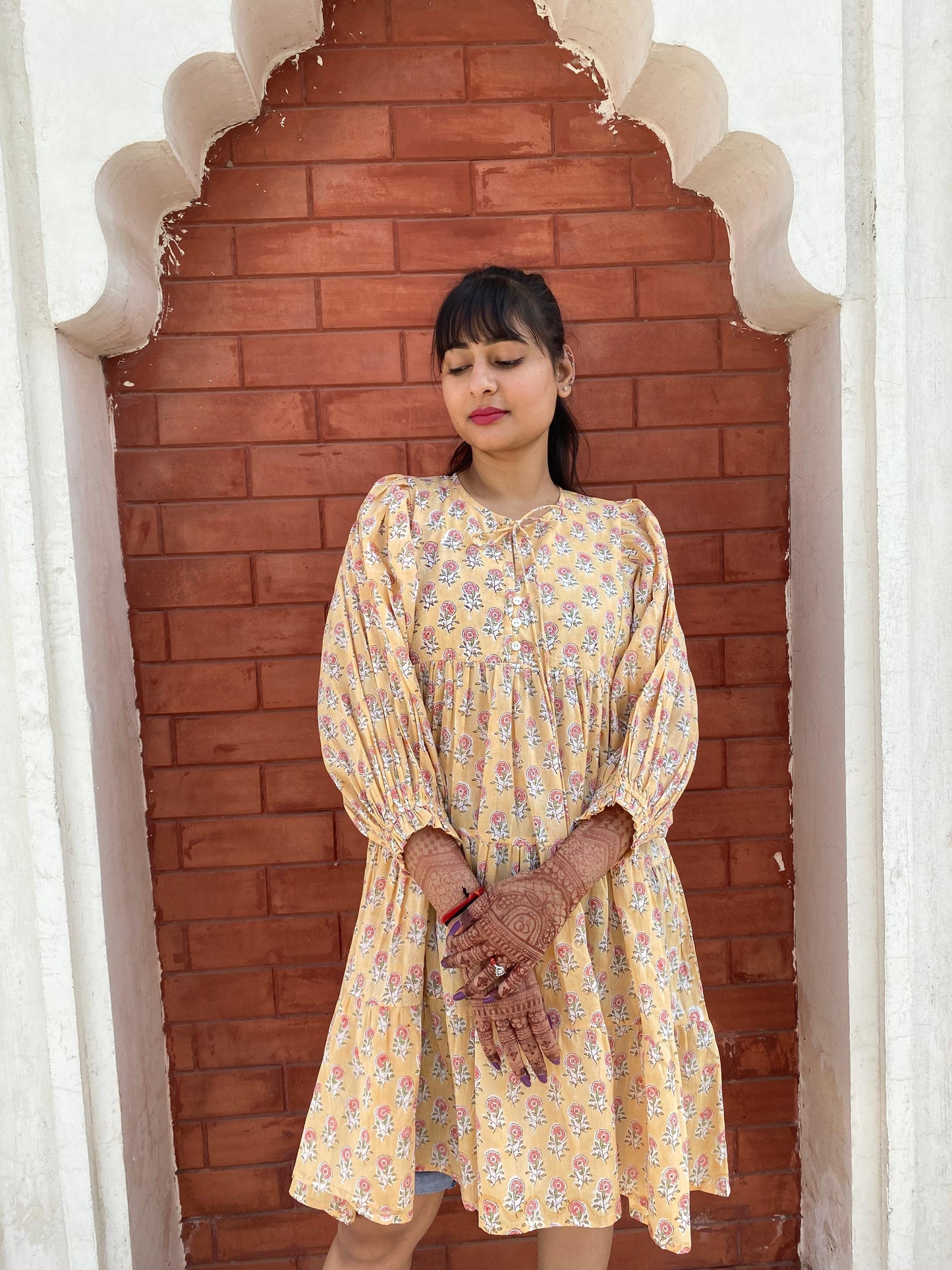 Beautiful Hand Block printed Cotton paisley Mini Dress