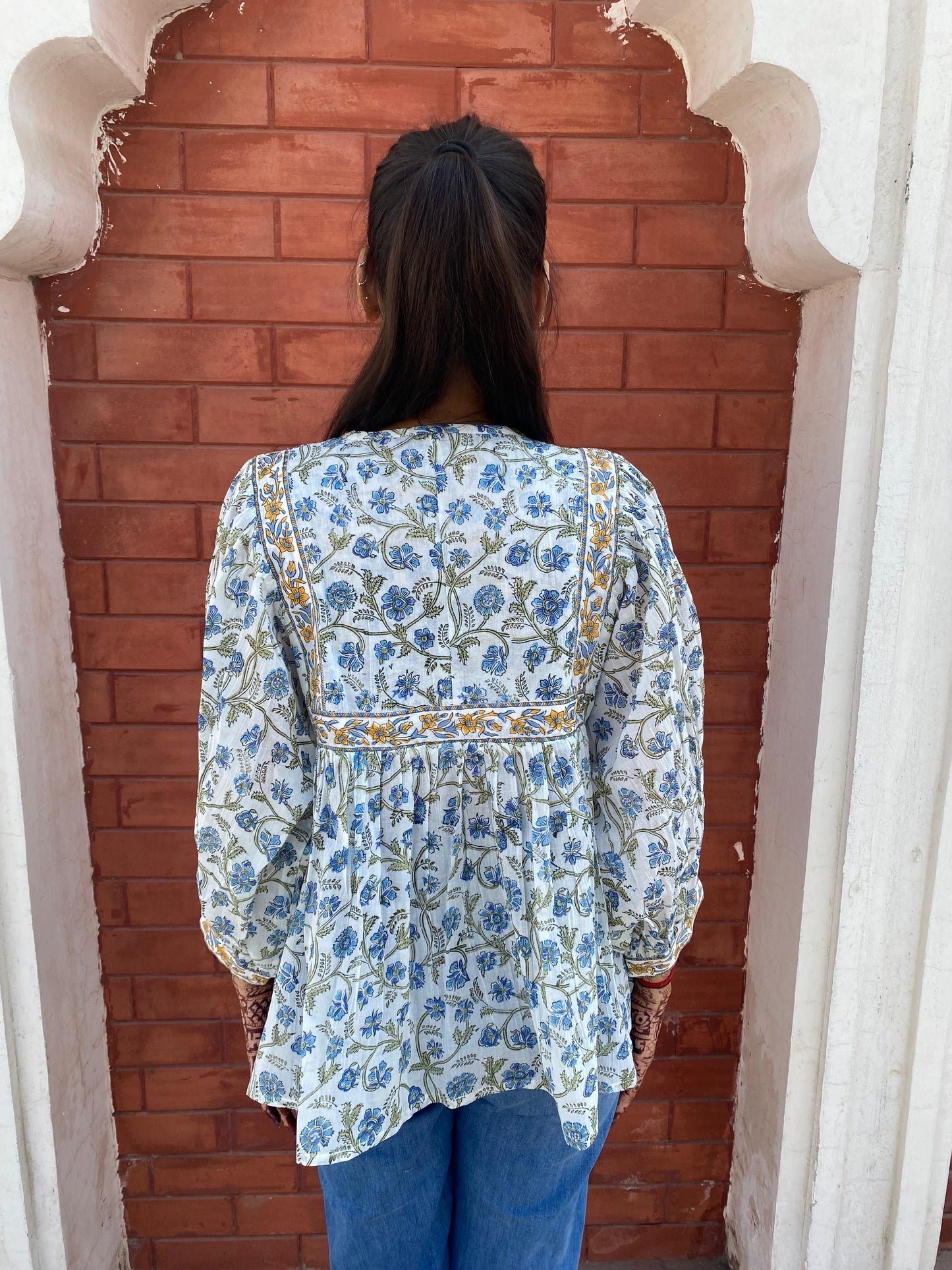 Hand Block printed Cotton Blue Tops