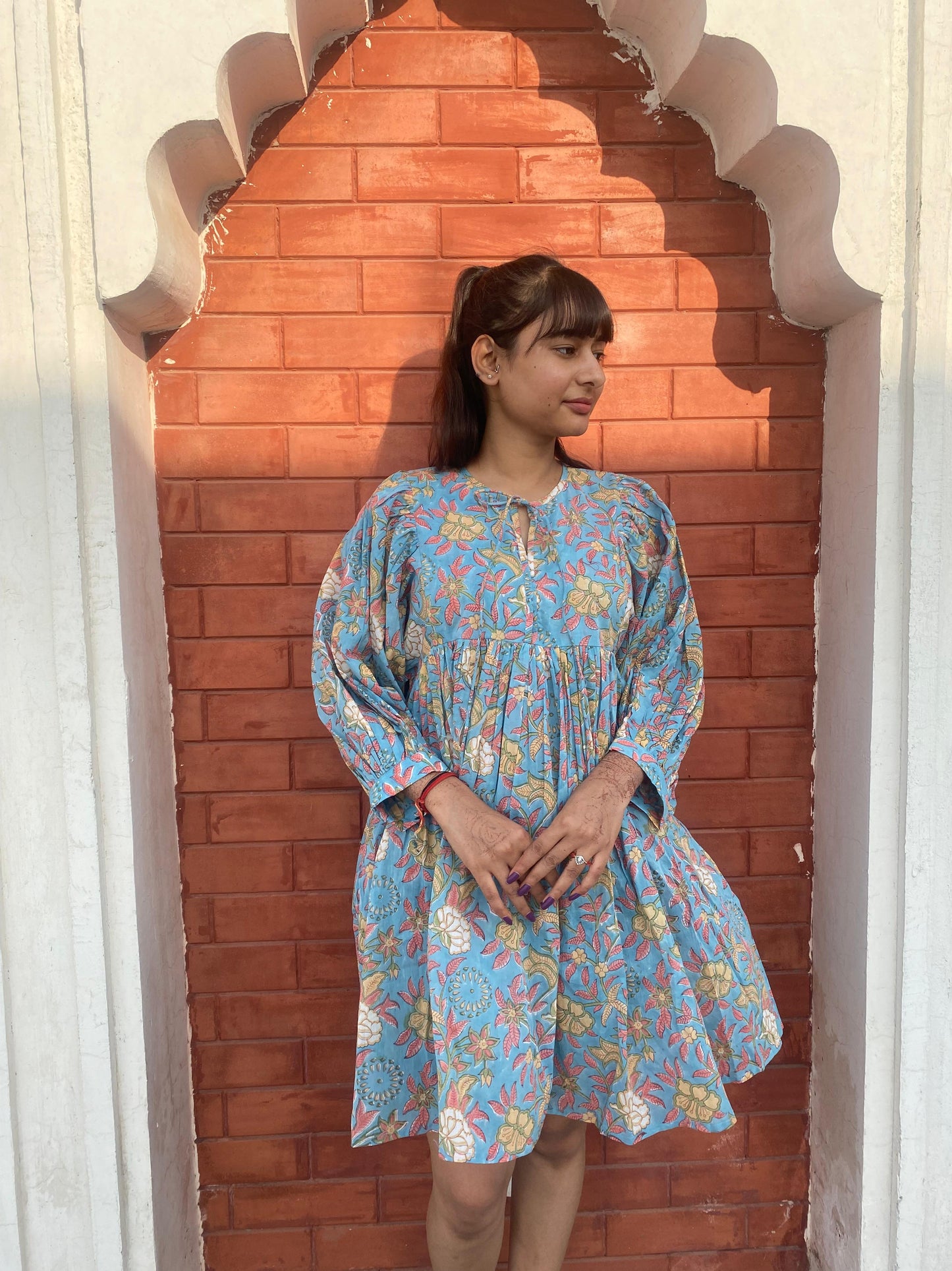Beautiful Hand Block printed Cotton Floral Mini Dress