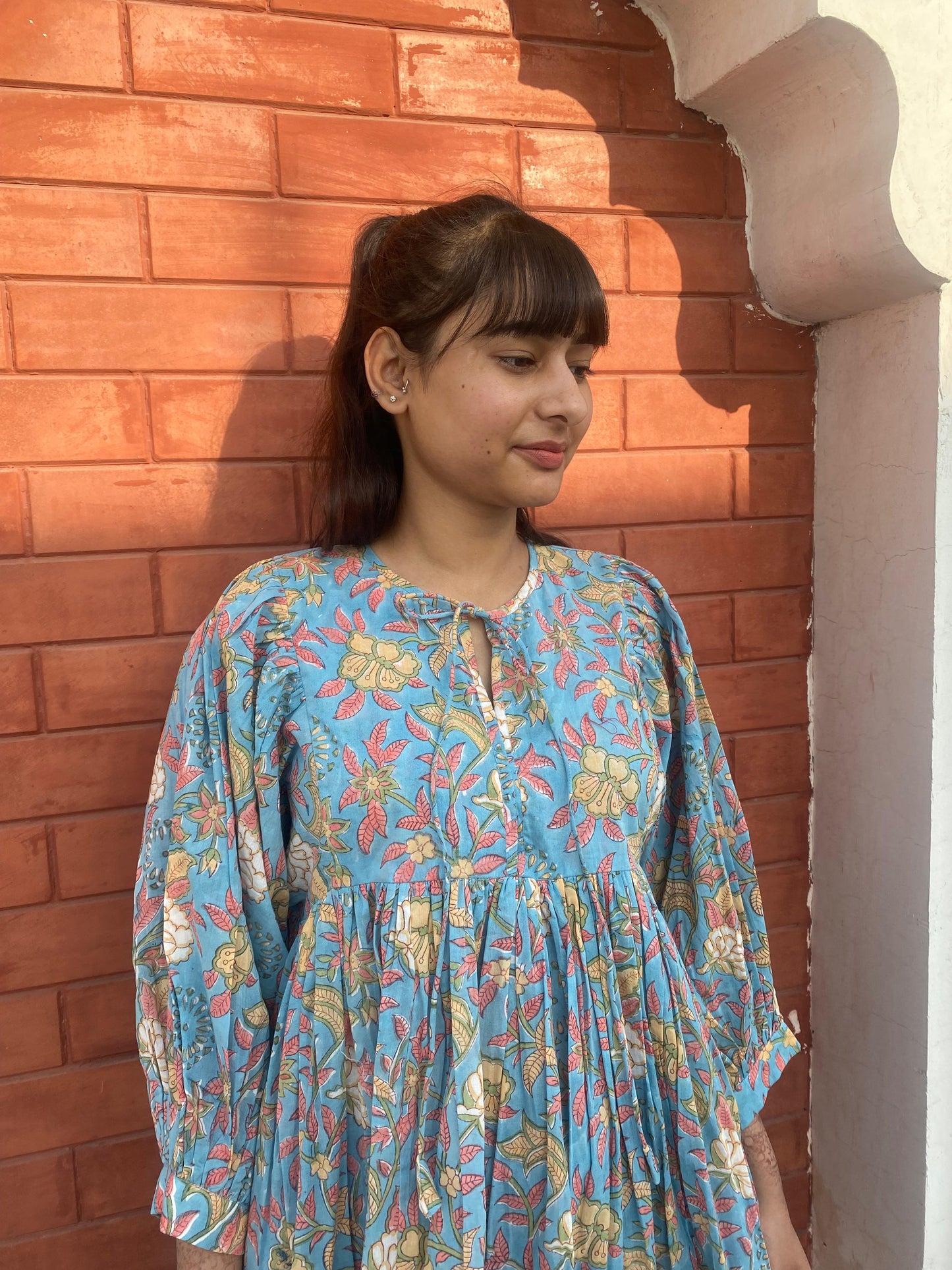 Beautiful Hand Block printed Cotton Floral Mini Dress