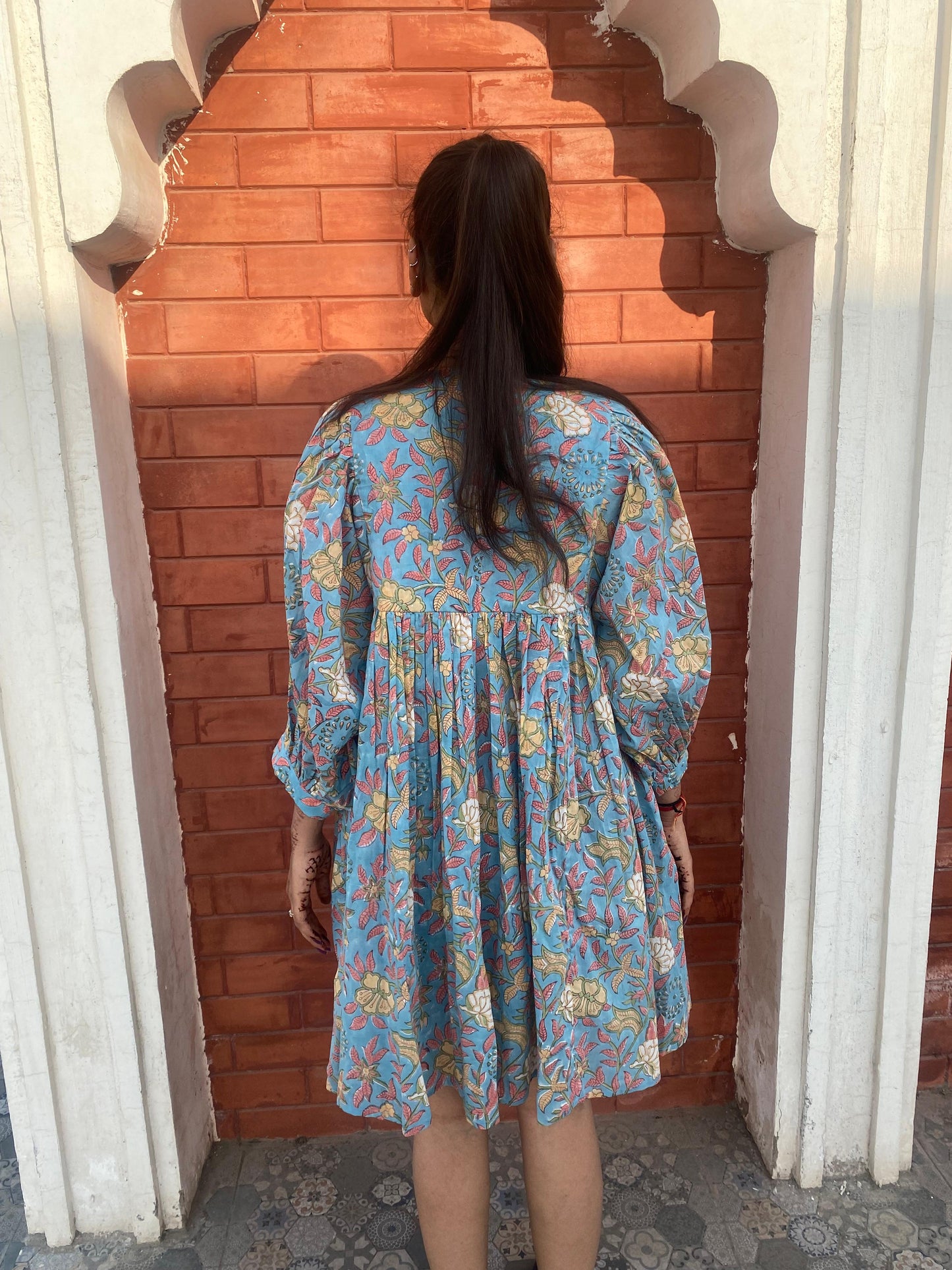 Beautiful Hand Block printed Cotton Floral Mini Dress